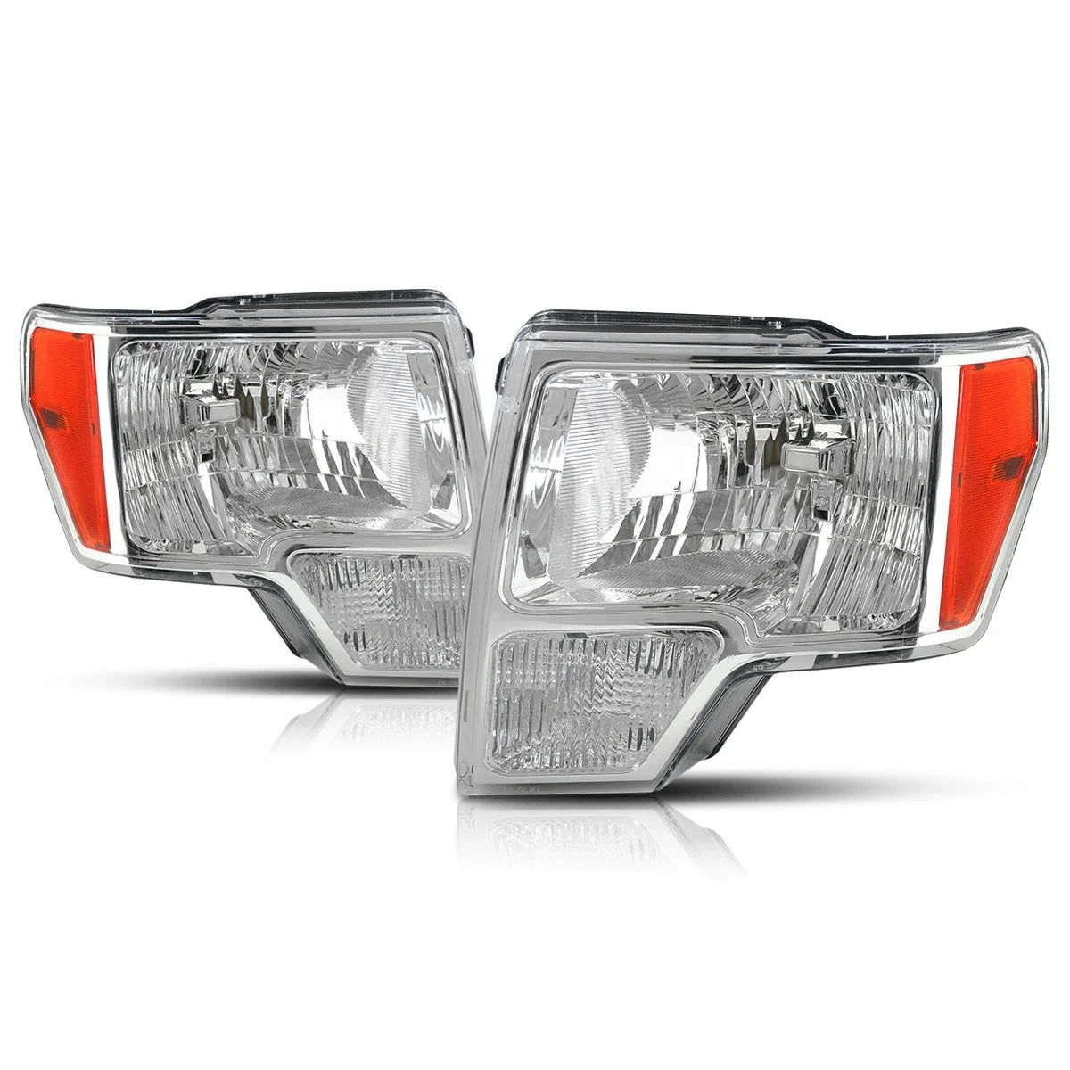 Chrome Housing Headlight & Amber Side Corner Lamps for Ford F150 (2009–2014)