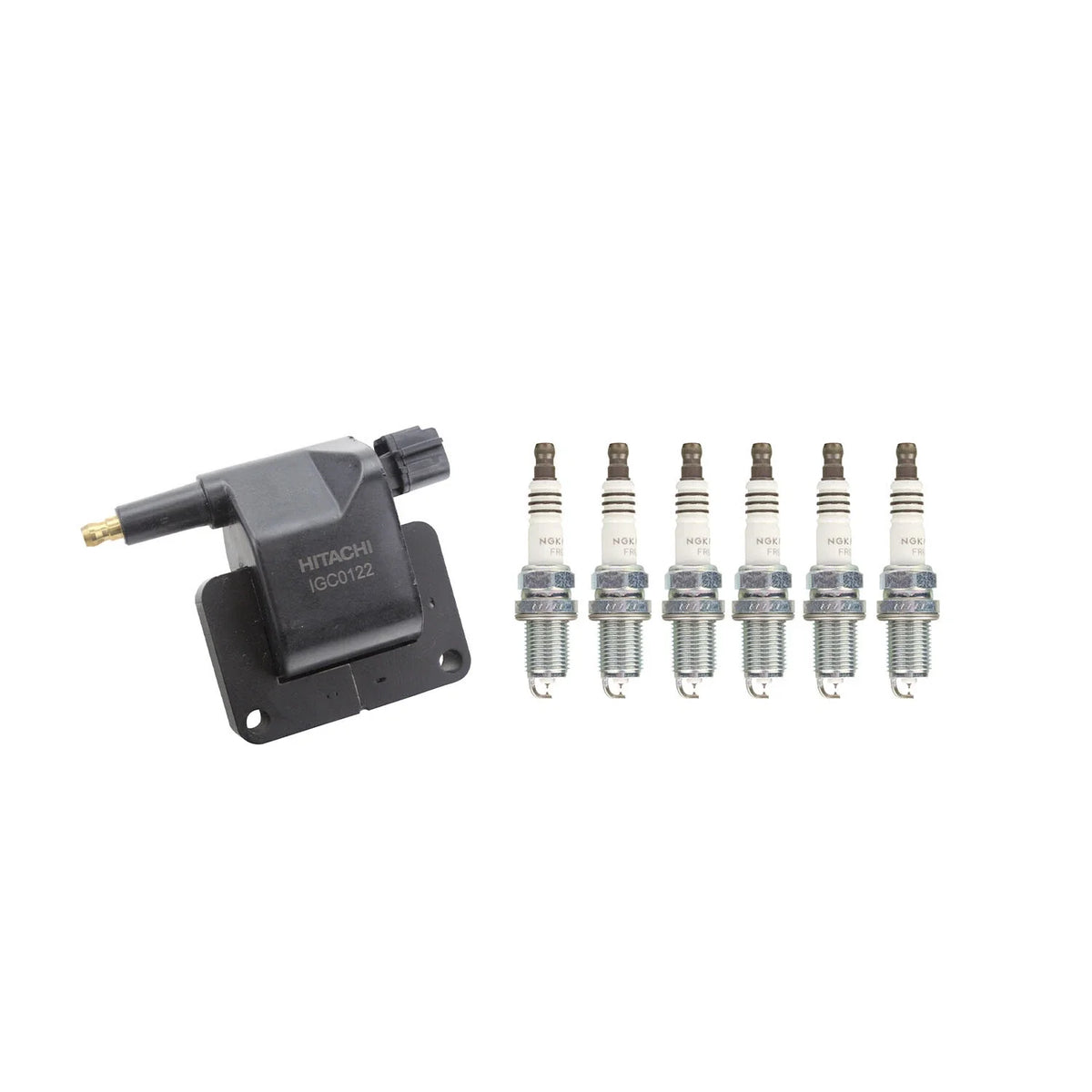 Hitachi Ignition Coil & 6 NGK Ruthenium Spark Plugs Kit for Dakota Ram 1500 (1997–2004)