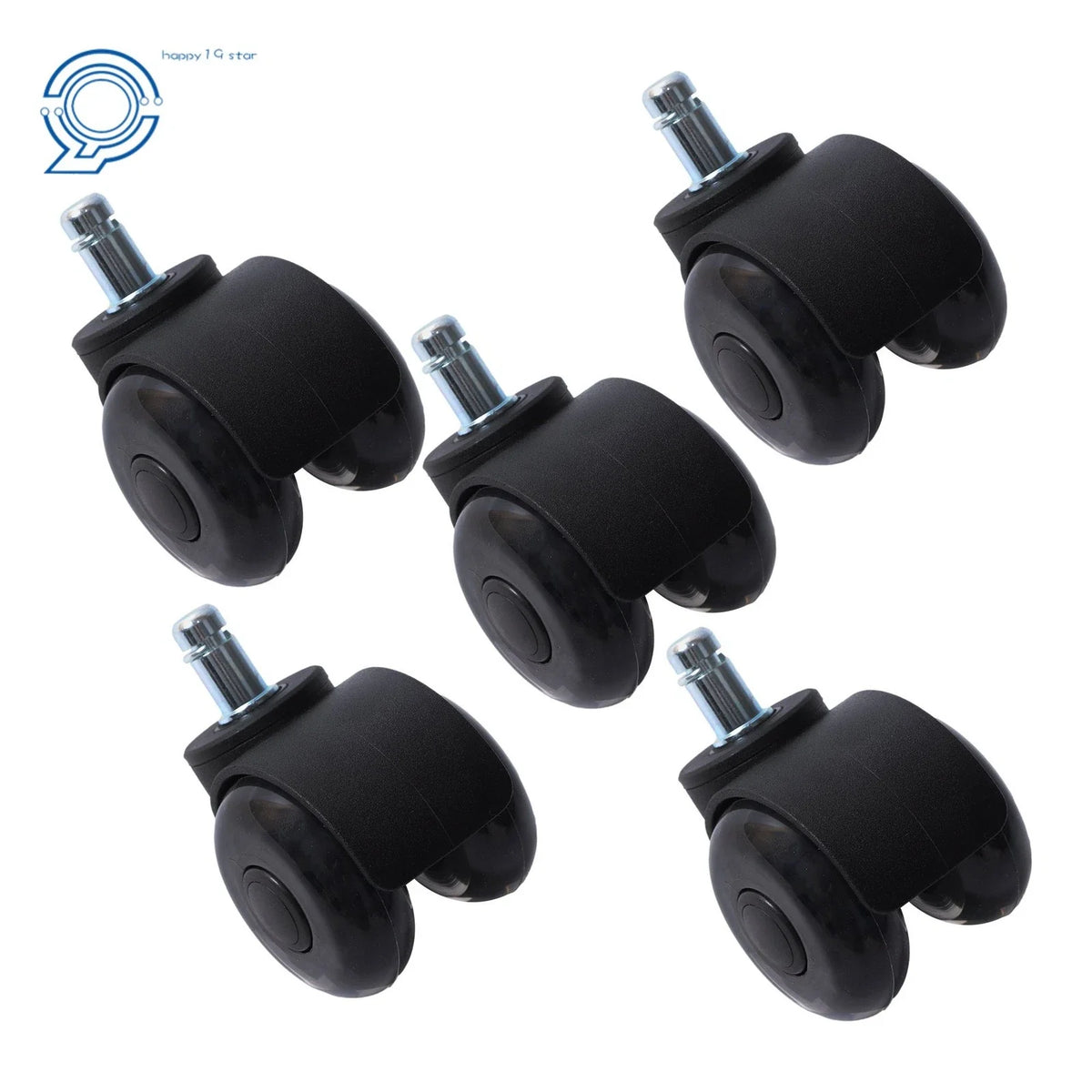 5 Piece Rubber Caster Wheels for Office Chair (Fits Most Models)