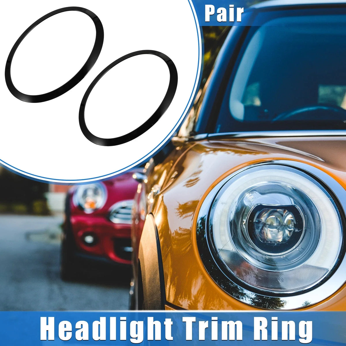Pair Front Side Headlight Trim Rings for BMW Mini F55 F56 F57 (2014–2021) Black