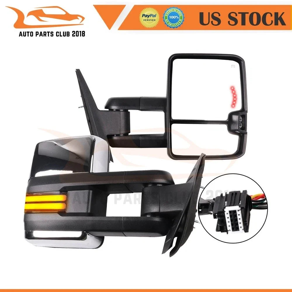 Pair of Heated Chrome Tow Mirrors for Chevy GMC (2007–2014)