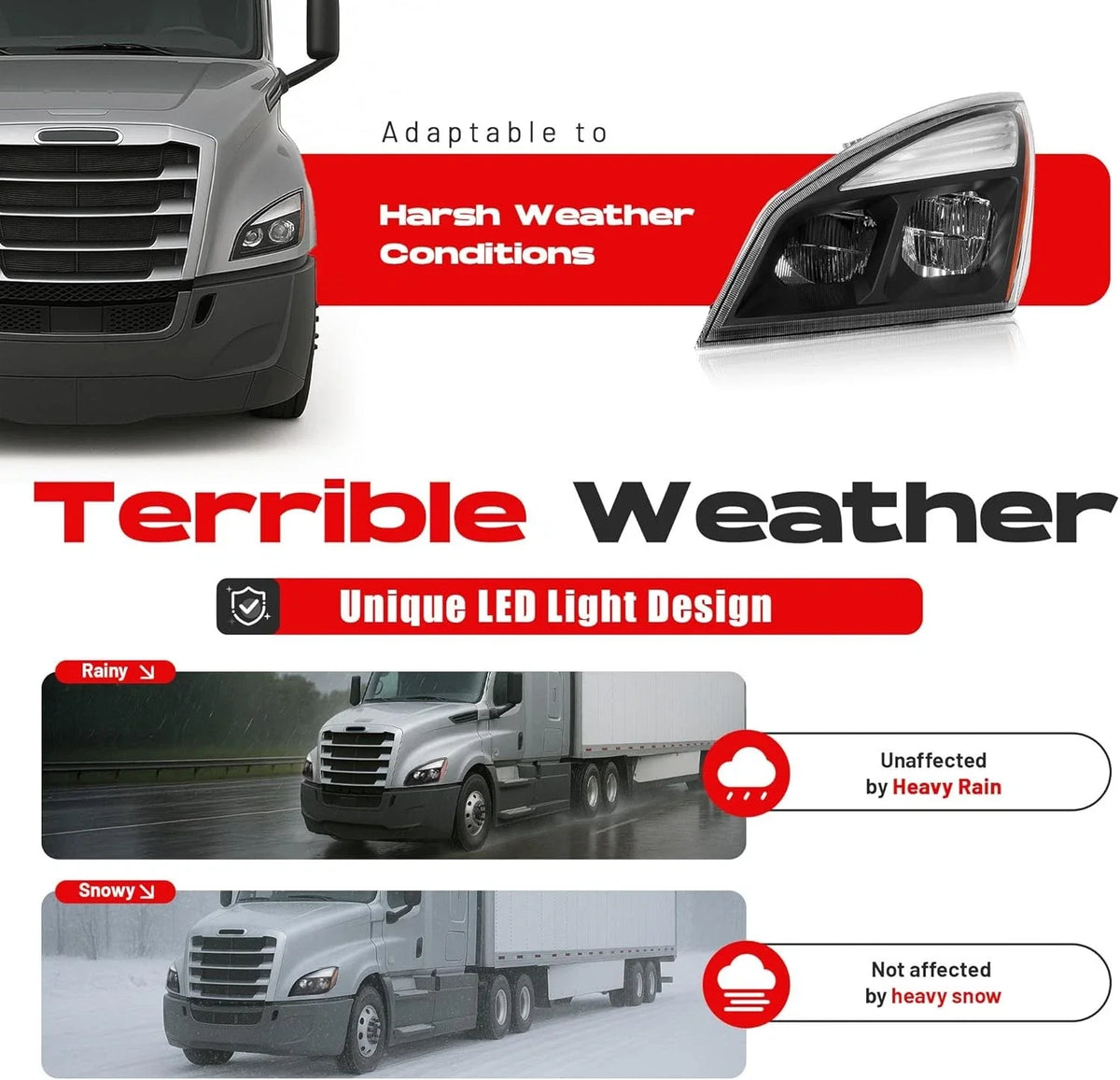 Black Full LED Headlight (Driver Side) for Freightliner Cascadia 2018-2024