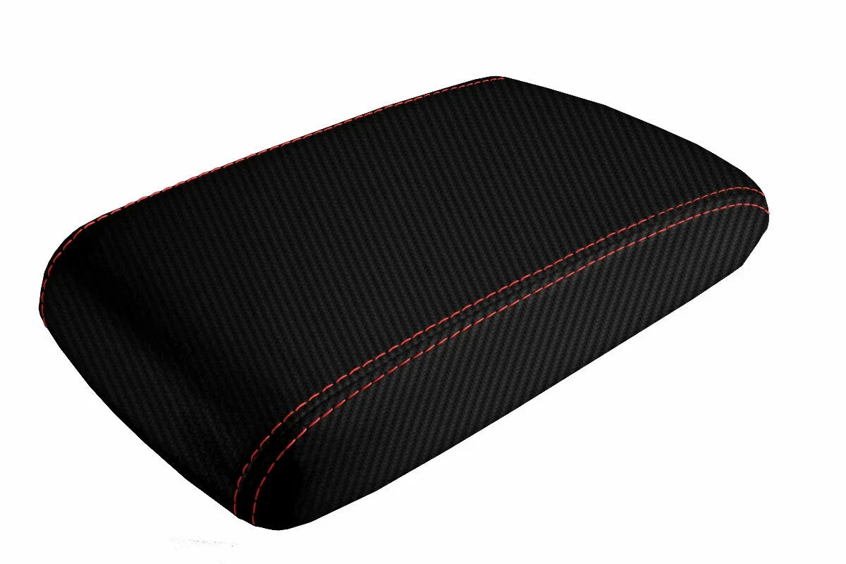Console Lid Armrest Cover for Dodge Challenger (2008–2014) Carbon Fiber Red Stitch