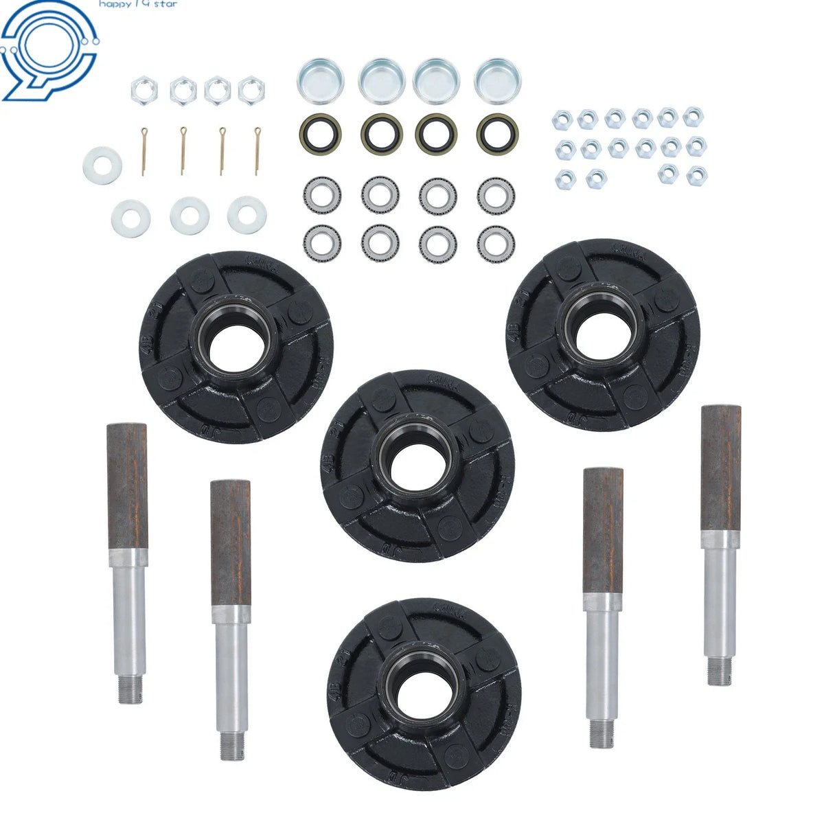 4x Trailer Hub Kit with 1" Round BT8 Spindle & Bearing Kit for Trailer (N/A)