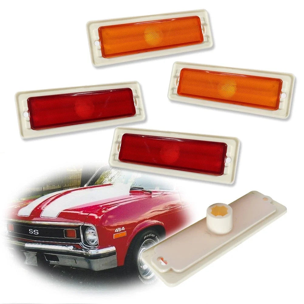 Set of 4 Side Marker Light Lamp Assemblies for Chevy Nova (1970–1974)