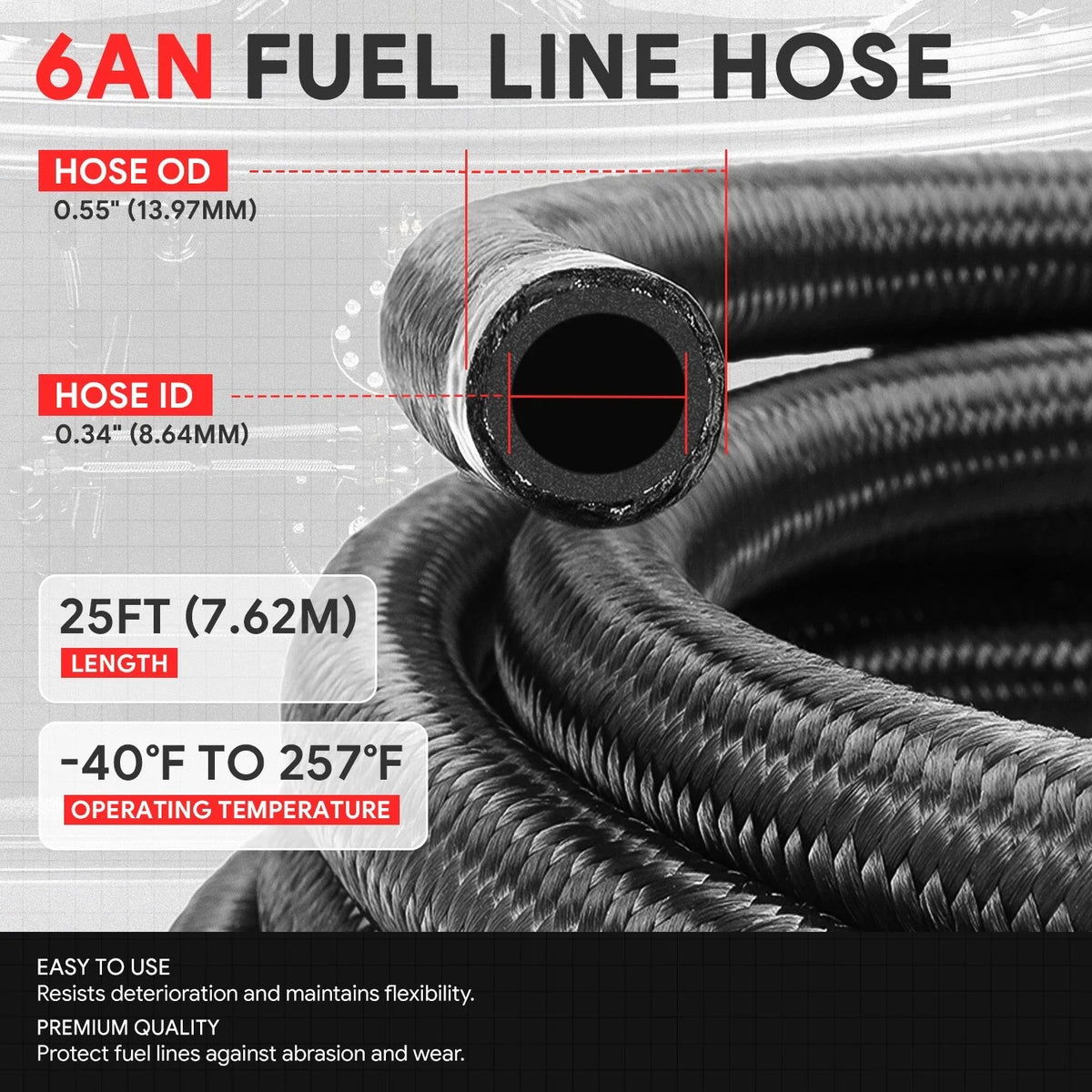 Set of 4 J2 6AN Nylon Braided Stainless Steel Fuel Line Hose Ends for Universal