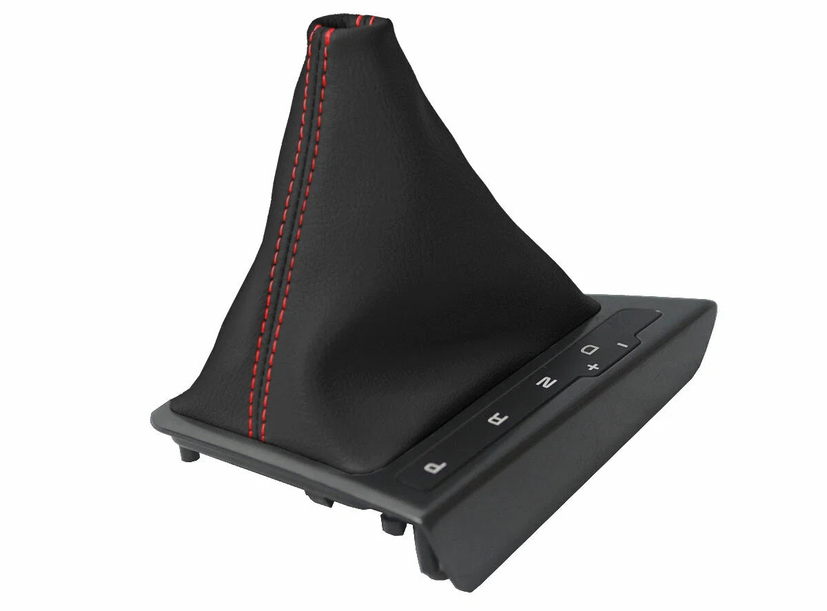 Leather Automatic Shift Boot Cover for Kia Optima (2011–2015) Black Red Stitch