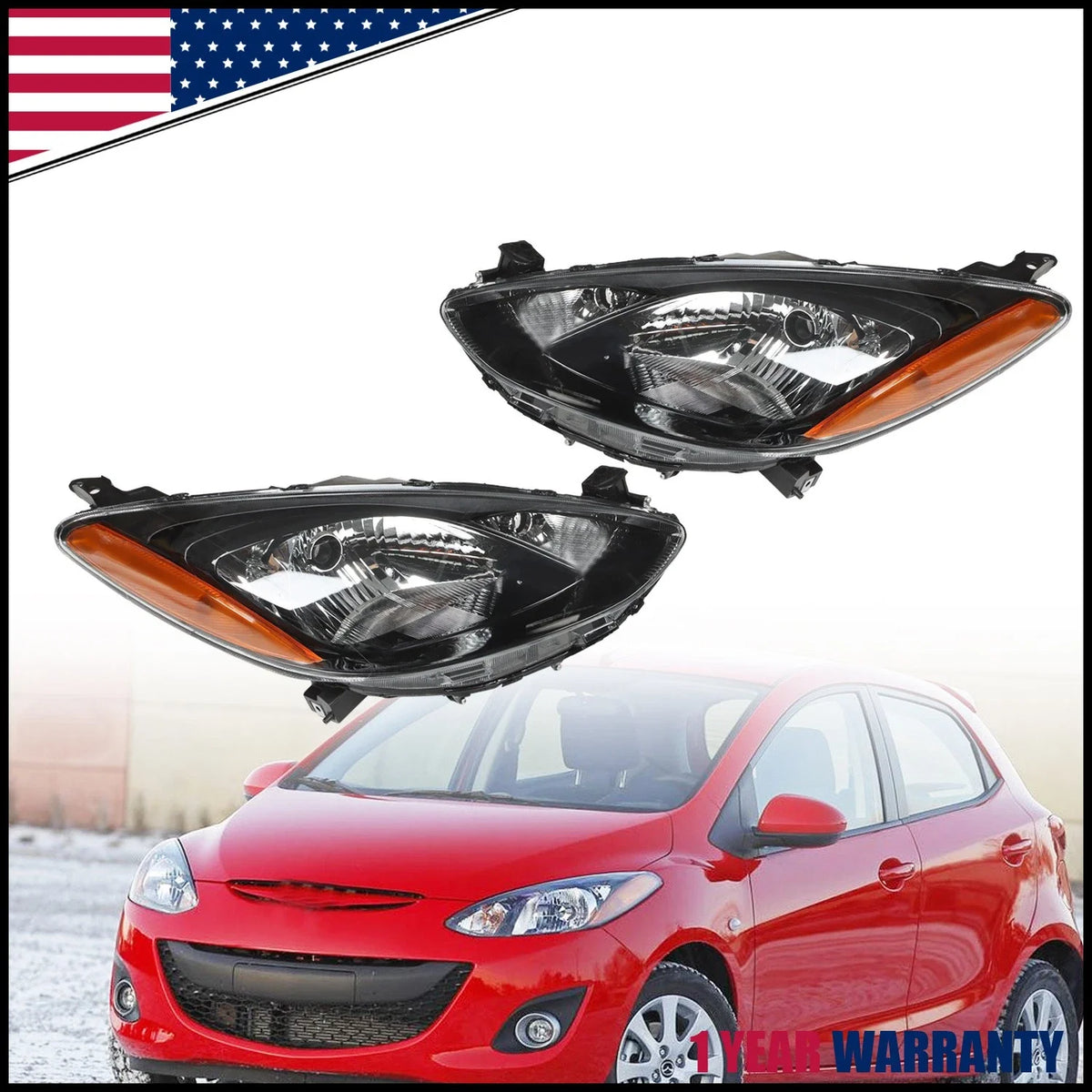 Headlamp Pair Halogen for Mazda 2 (2011–2014)