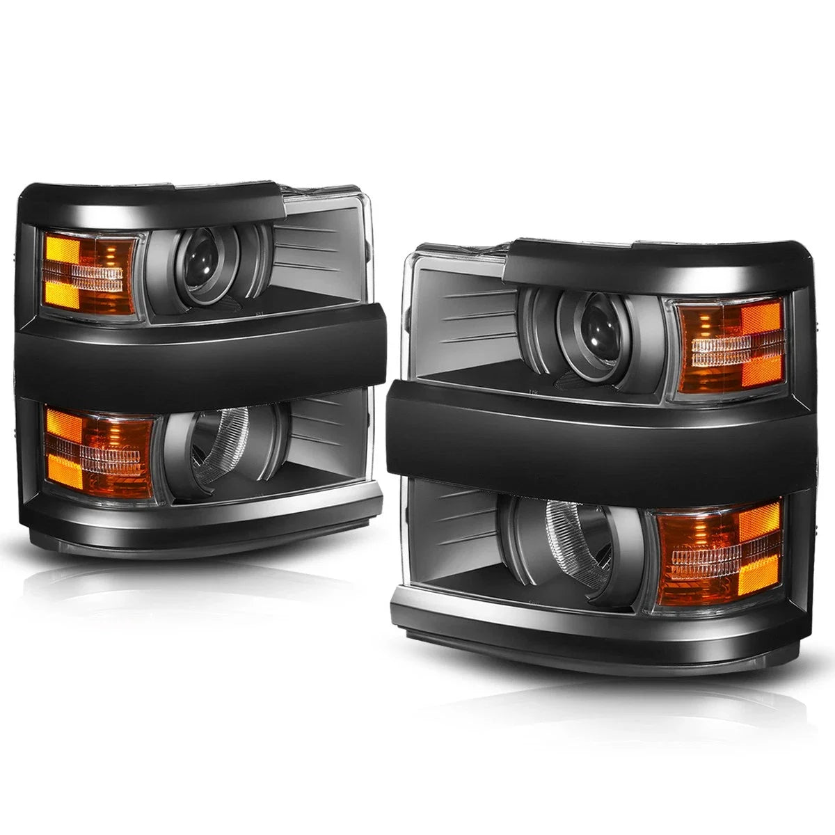 Projector Headlights for Chevy Silverado 2500HD/3500HD (2015–2019) Black Amber