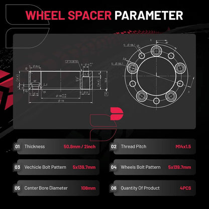 4x 2" Wheel Spacers M14x1.5 for Dodge Ram 1500 (2012-2018) 108MM CB