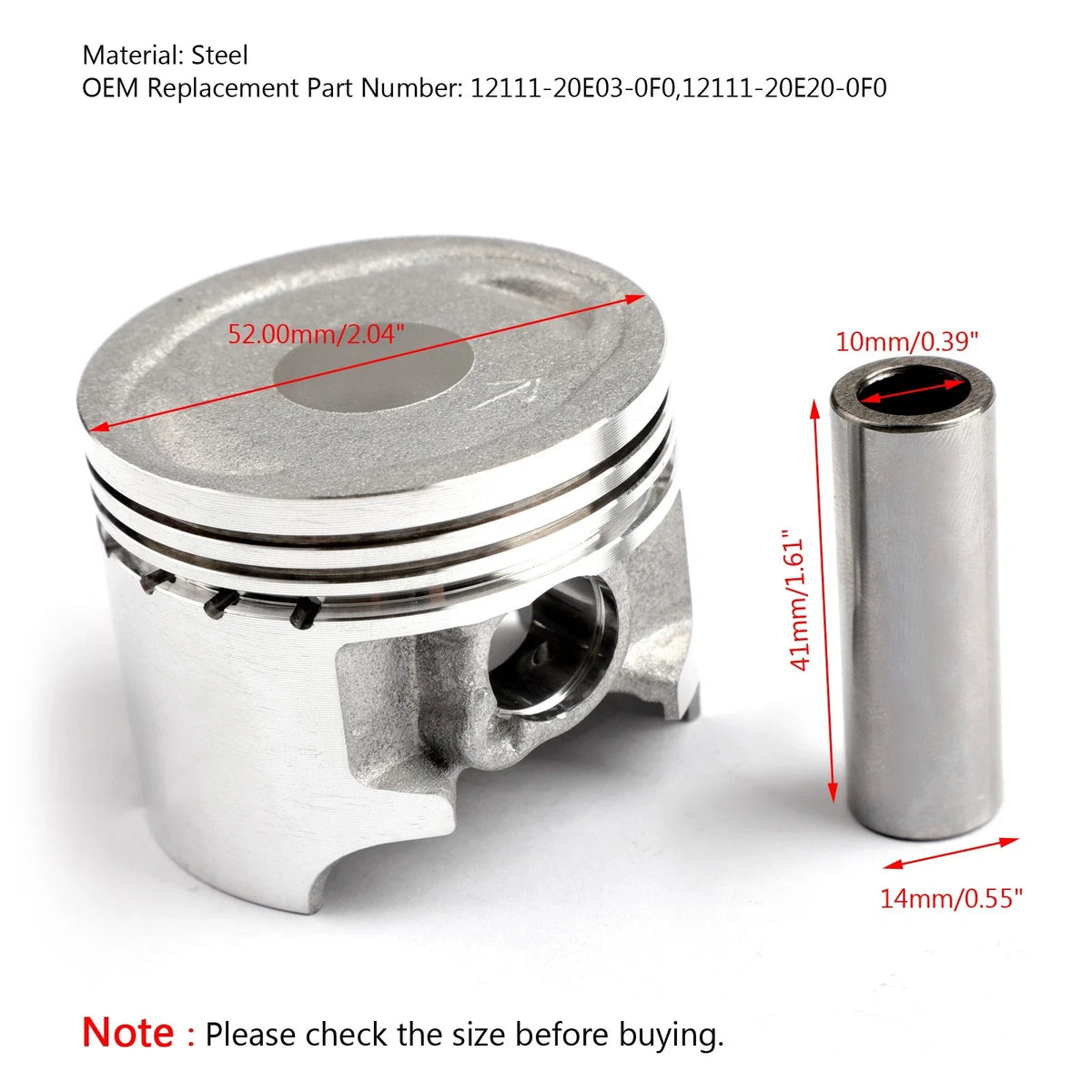 Piston Kit 52.00mm for Suzuki Burgman AN-125 (1995–2000) 12111-20E03-0F0