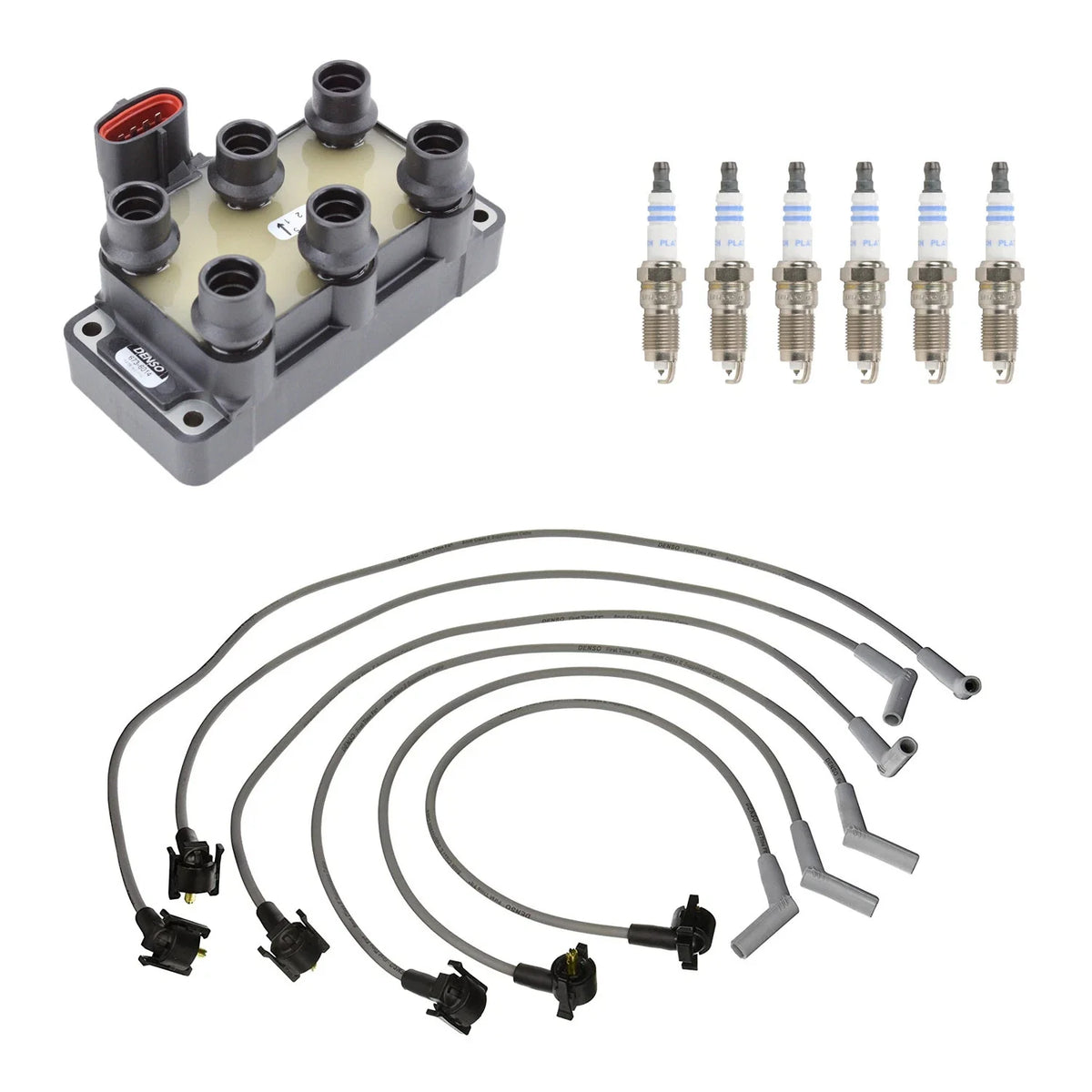 Set of 6 Denso Ignition Coil Wires & Bosch Platinum Spark Plugs for F-150 (1997–2003)