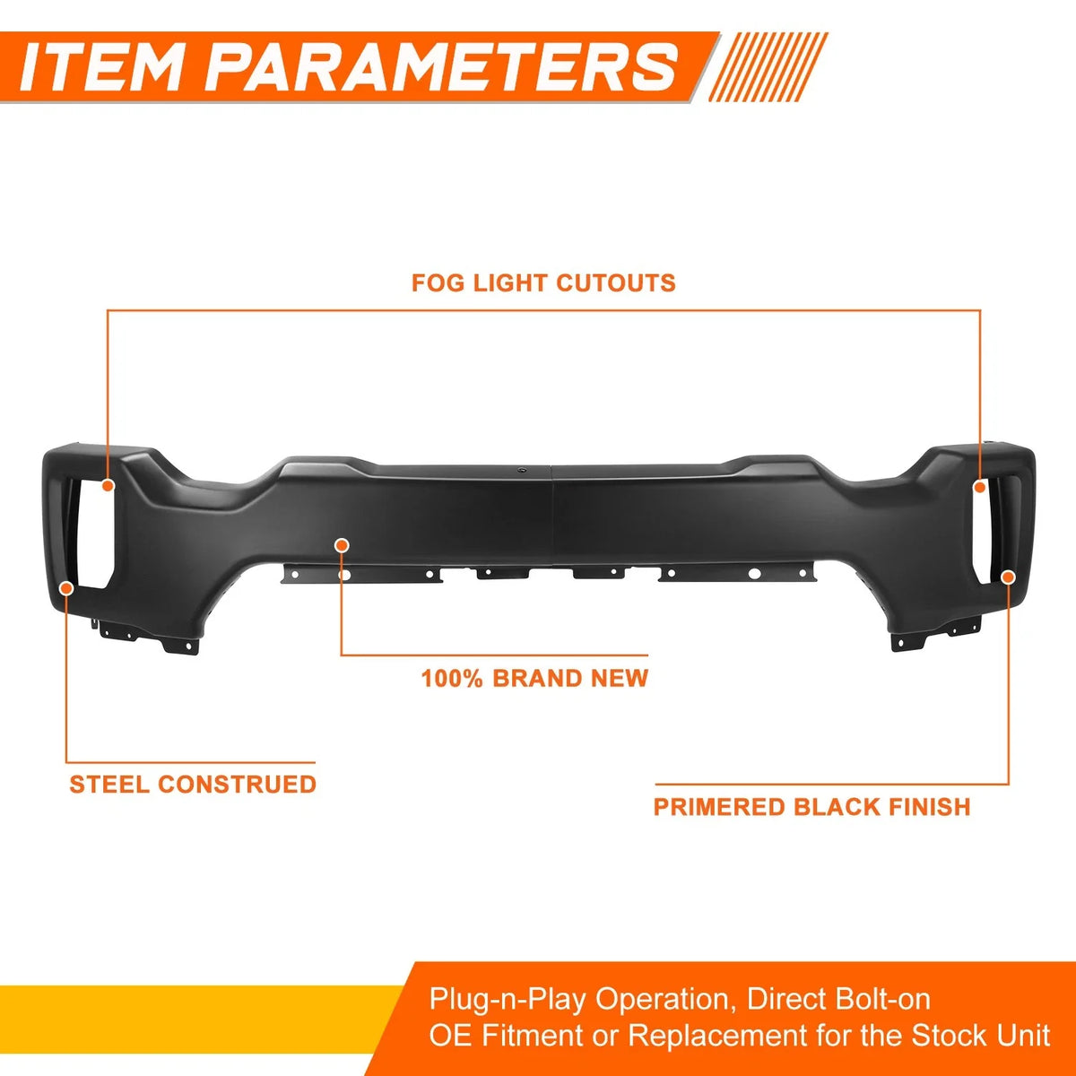 Front Bumper Face Bar for GMC Sierra 2500 3500 HD (2020–2023) w/o Sensor Holes Black