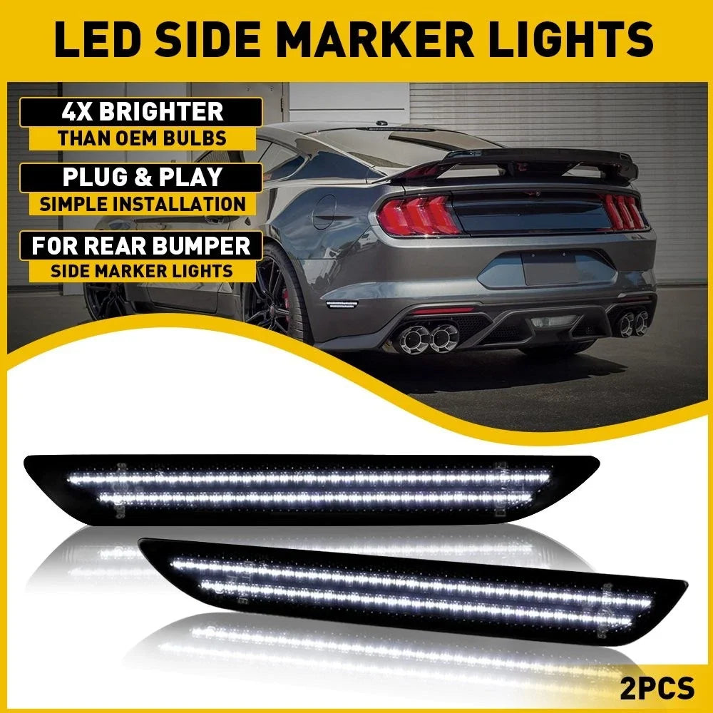 Rear Bumper Smoked Lens LED Side Marker Lights for 2015-2022 Ford Mustang