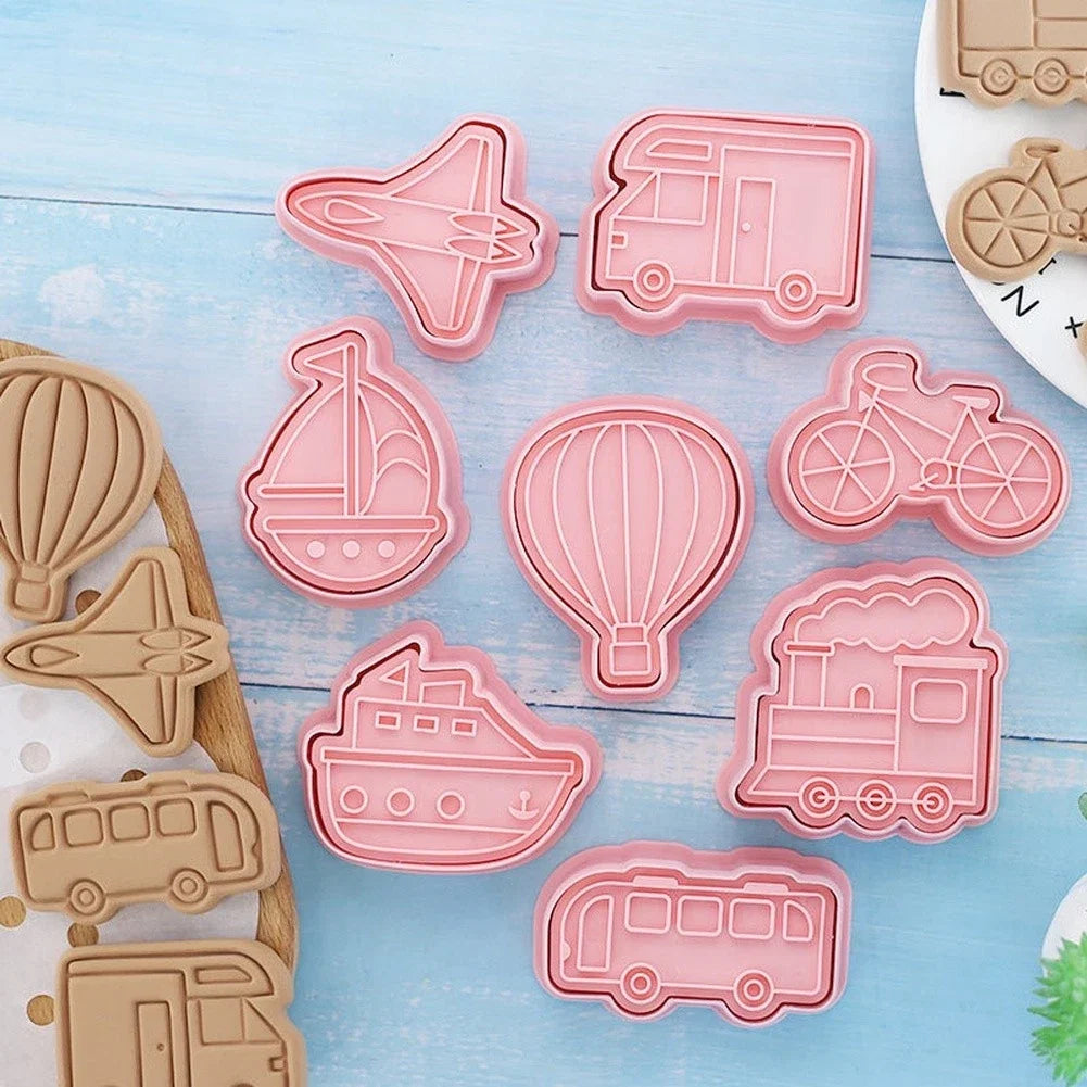 8-Piece Vehicle Theme Cookie Cutters Set - Train, Ship, Airplane