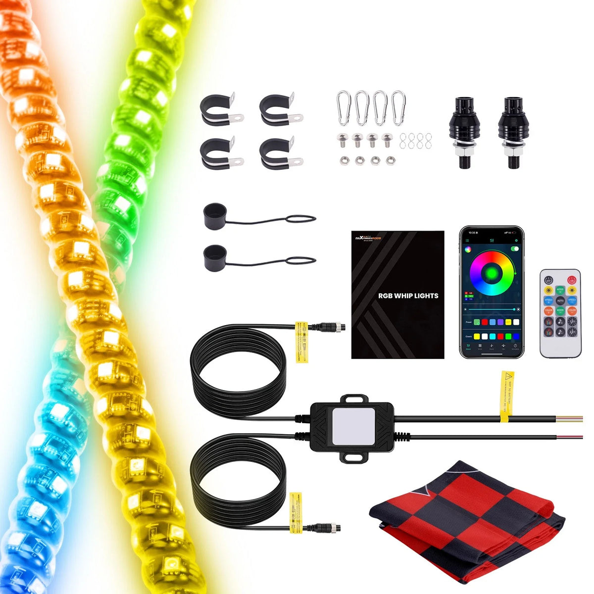 RGB 2X 2FT Spiral LED Whip Light Antenna for RZR Can-Am X3 UTV