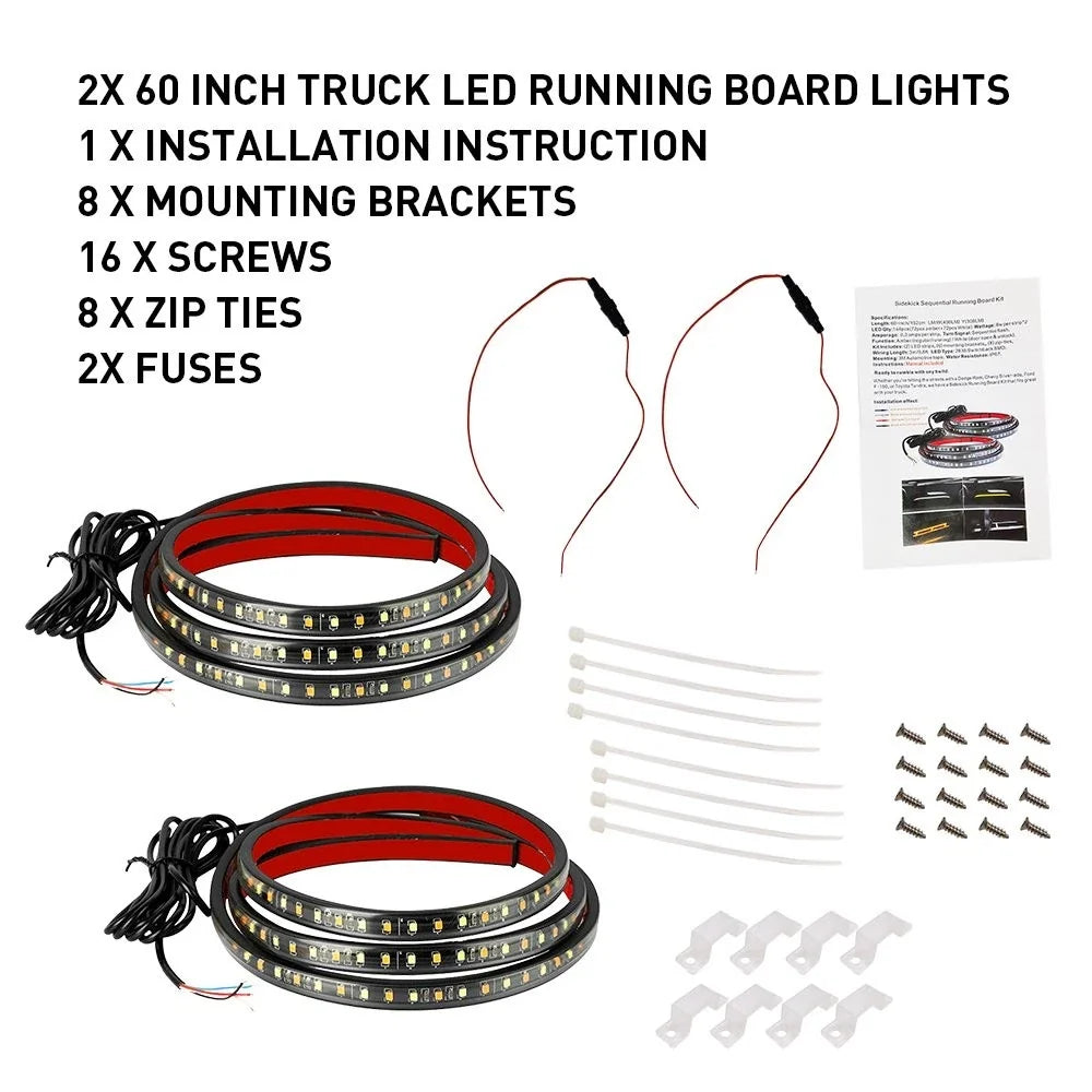 LED Running Board Step Side Light Kit for Chevy Dodge GMC Ford Trucks (Crew Cab)