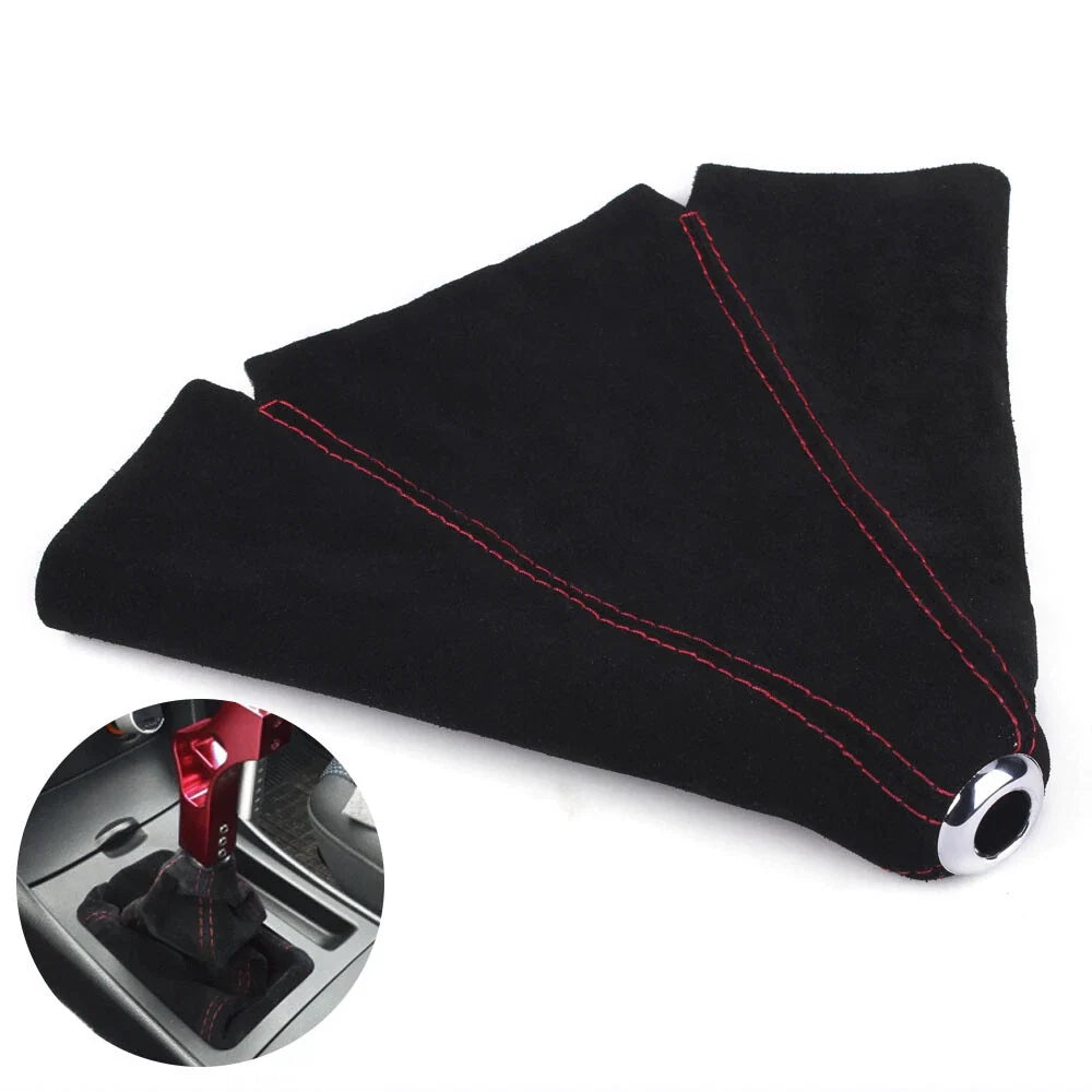 Shift Knob and Boot Cover Set - Black Red Stitched