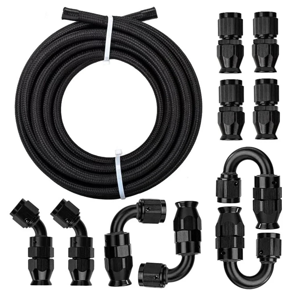 Universal 10ft Black Nylon PTFE Fuel Line Hose Kit 6AN for E85
