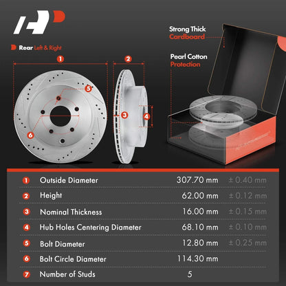 Set of 8 Rear Brake Pads and Drilled Rotors for Murano/Pathfinder