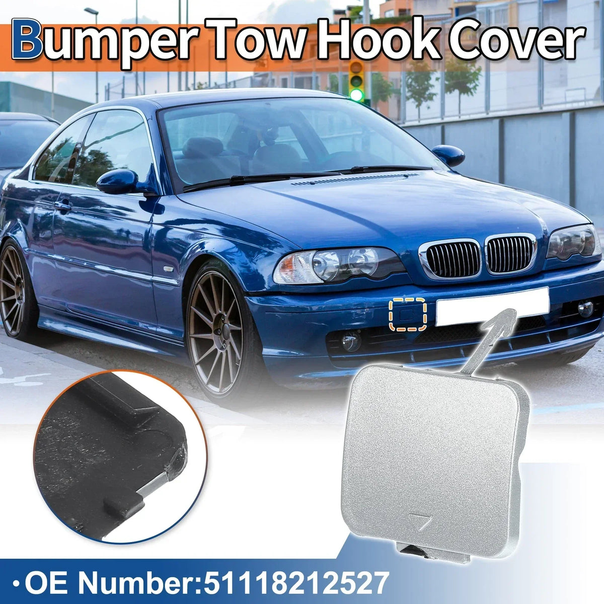 Tow Hook Cover - Silver Finish for BMW 525i 528i