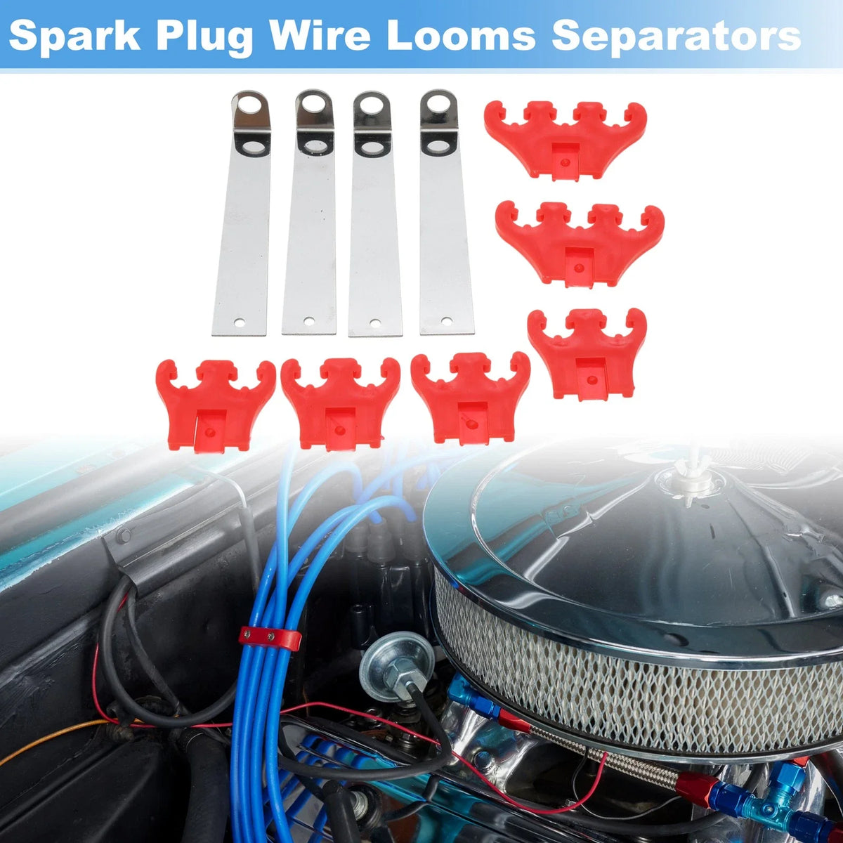 Spark Plug Separators Looms for Chevy Ford 7/8/9mm Red 