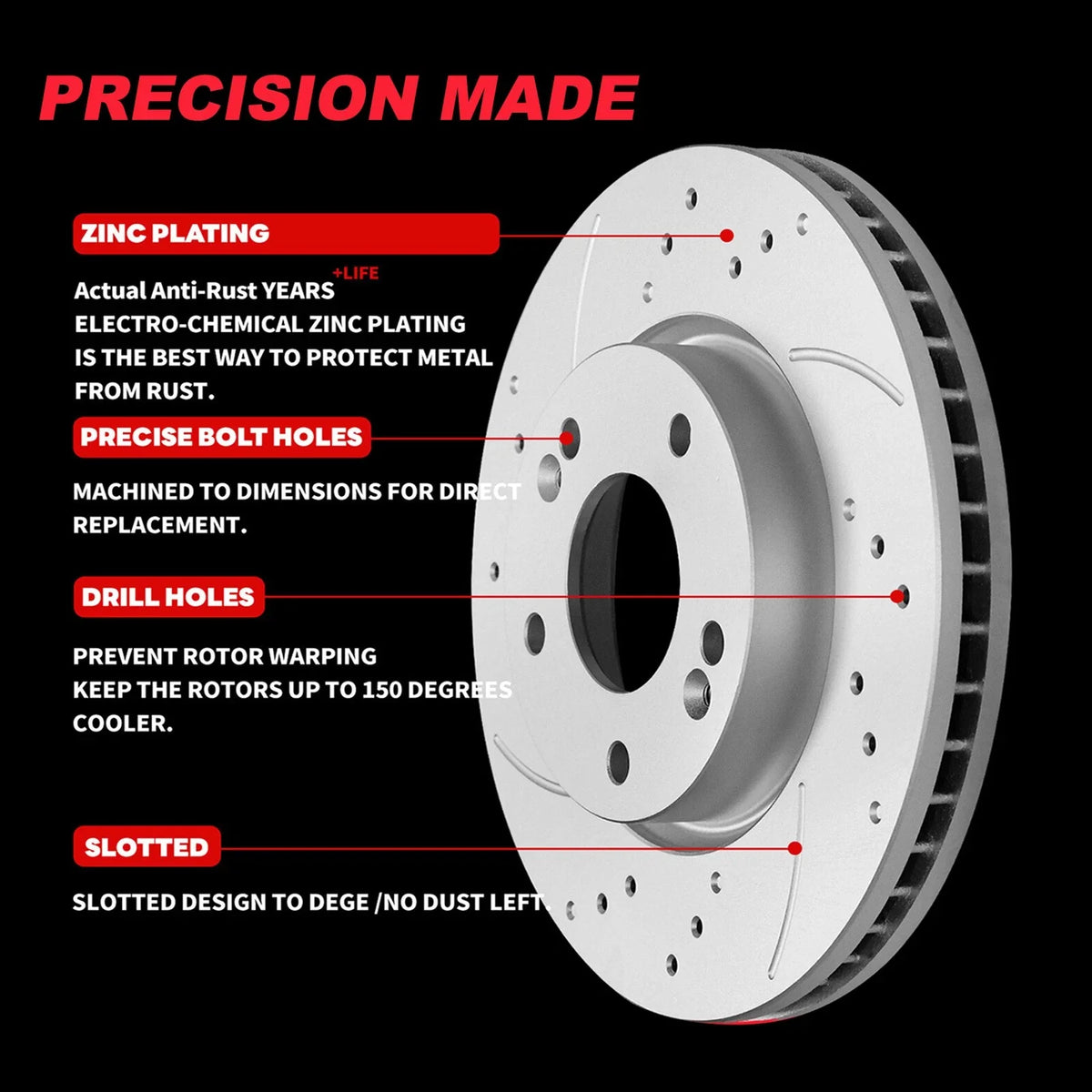 Rear Drilled & Slotted Rotors with Ceramic Pads for Accent 2012-2017