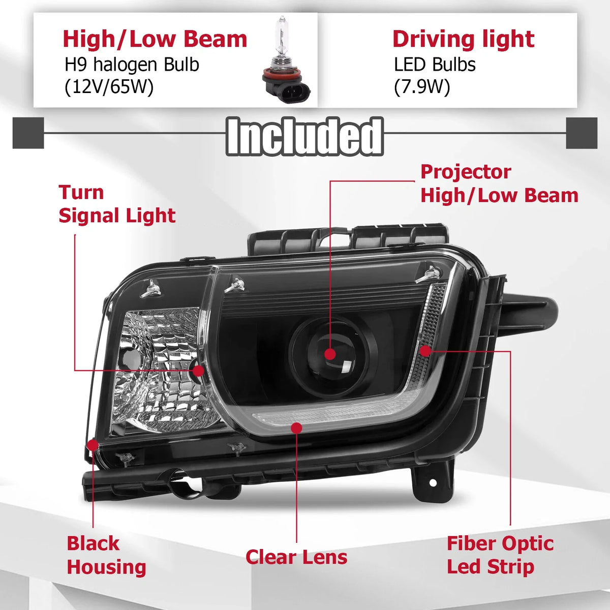 LED DRL Projector Headlights for 2010-2013 Camaro LH & RH