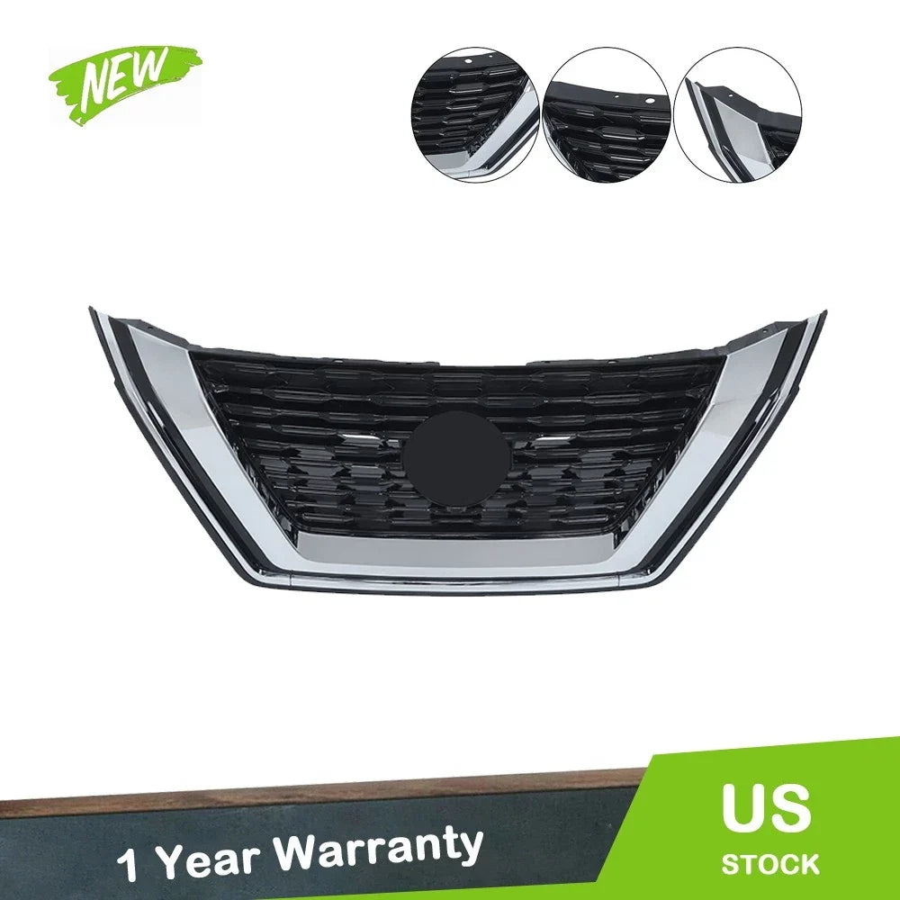 Front Upper Grille with Camera Hole for Nissan Rogue (2021–2023) Chrome Black