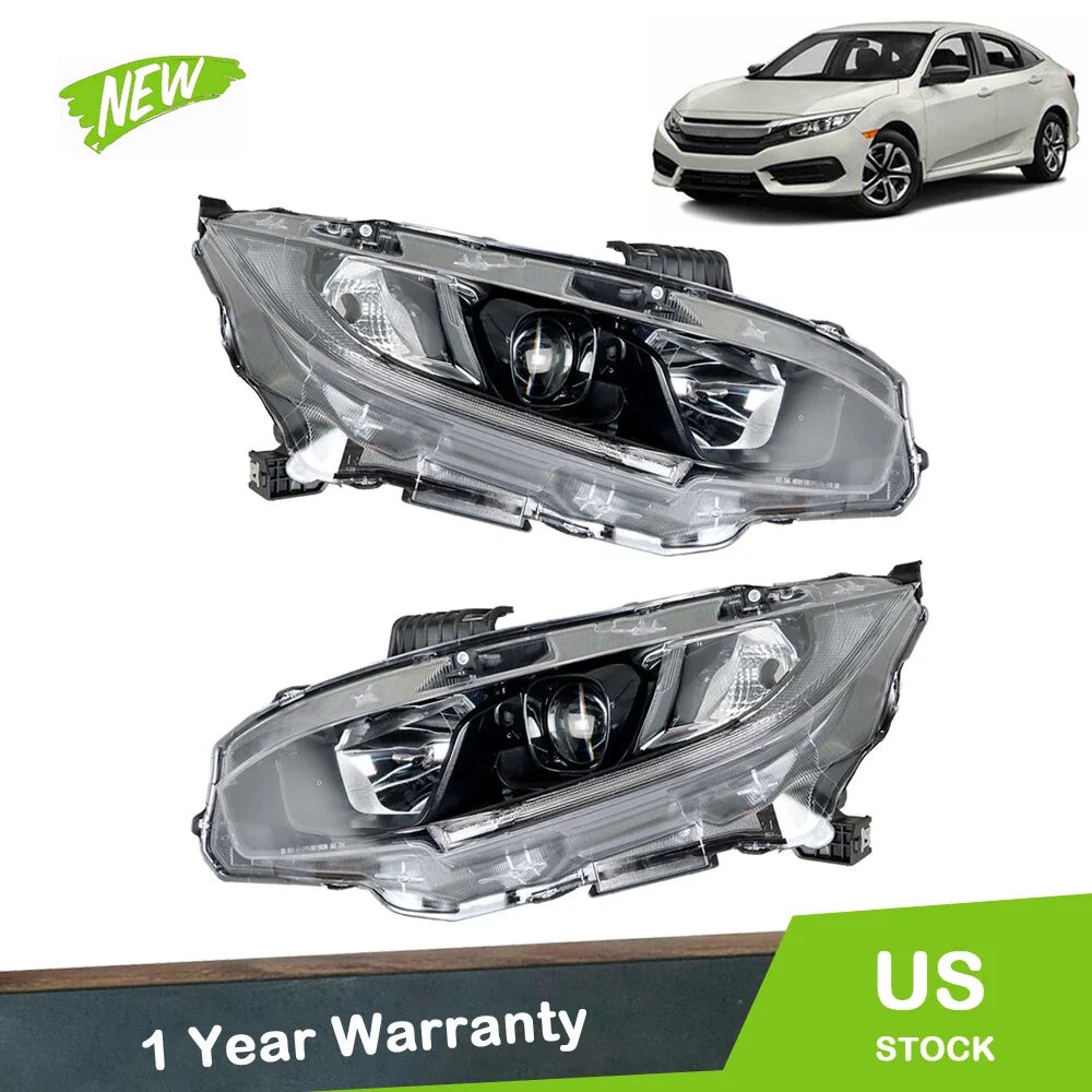 Set of 2 Halogen Headlight Assemblies for Honda Civic (2016–2021)