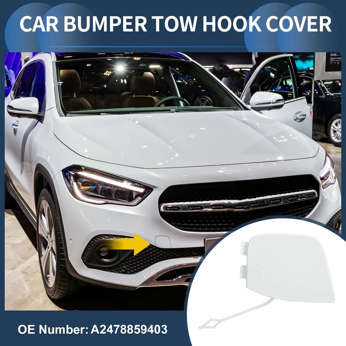 Front Bumper Tow Hook Cover for Mercedes-Benz W247 (2019–2023) No.A2478859403 White Metallic