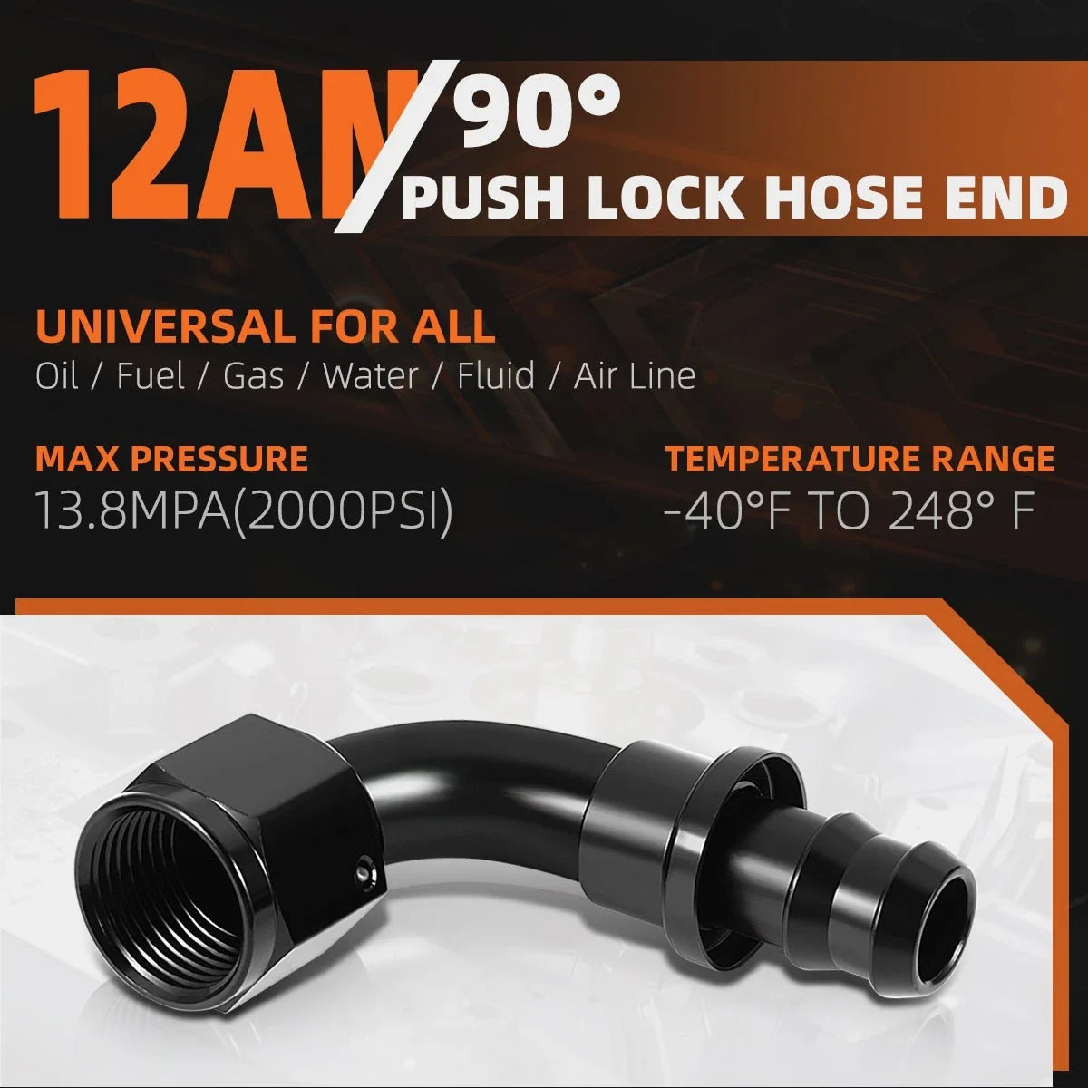 12AN to 3/4" Barb 90 Degree Push Lock Hose End Fitting (2000PSI)