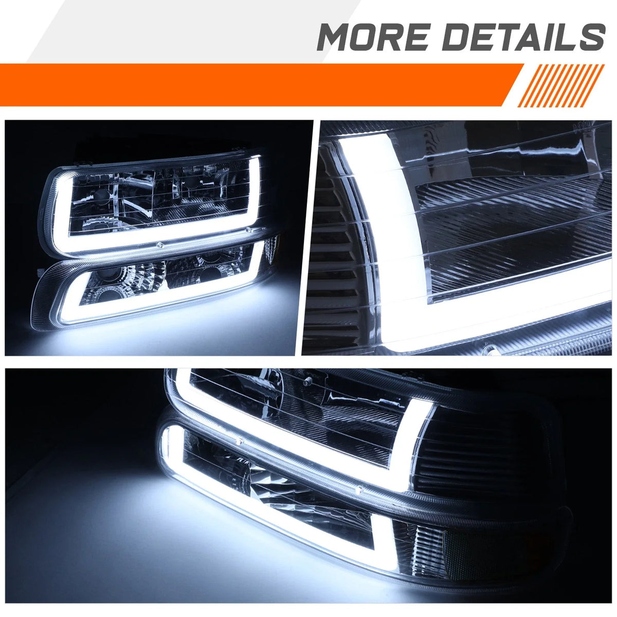 Amber LED DRL Headlights for 1999-2006 Chevy Tahoe Silverado Suburban Chrome