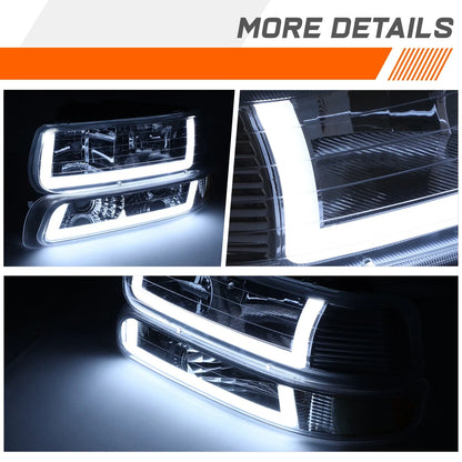Amber LED DRL Headlights for 1999-2006 Chevy Tahoe Silverado Suburban Chrome