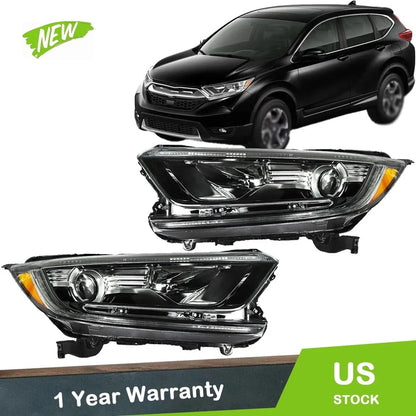 Black Halogen Headlight Assembly for Honda CR-V 2017–2022 Left & Right