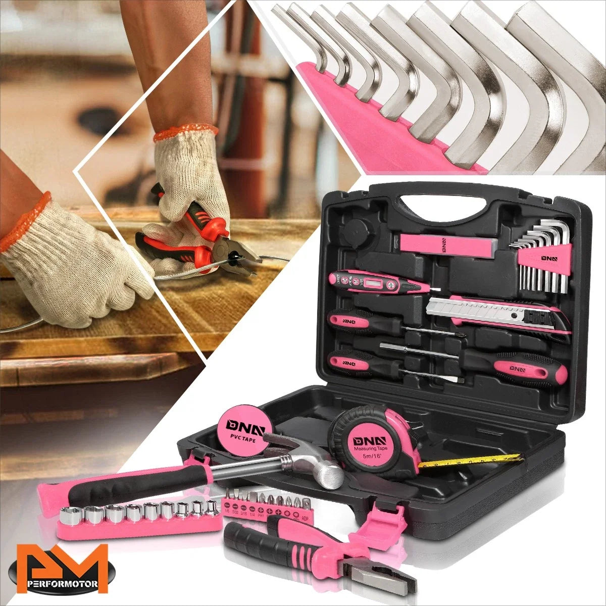 46-Piece Toolbox Set for Household Use (Pink)