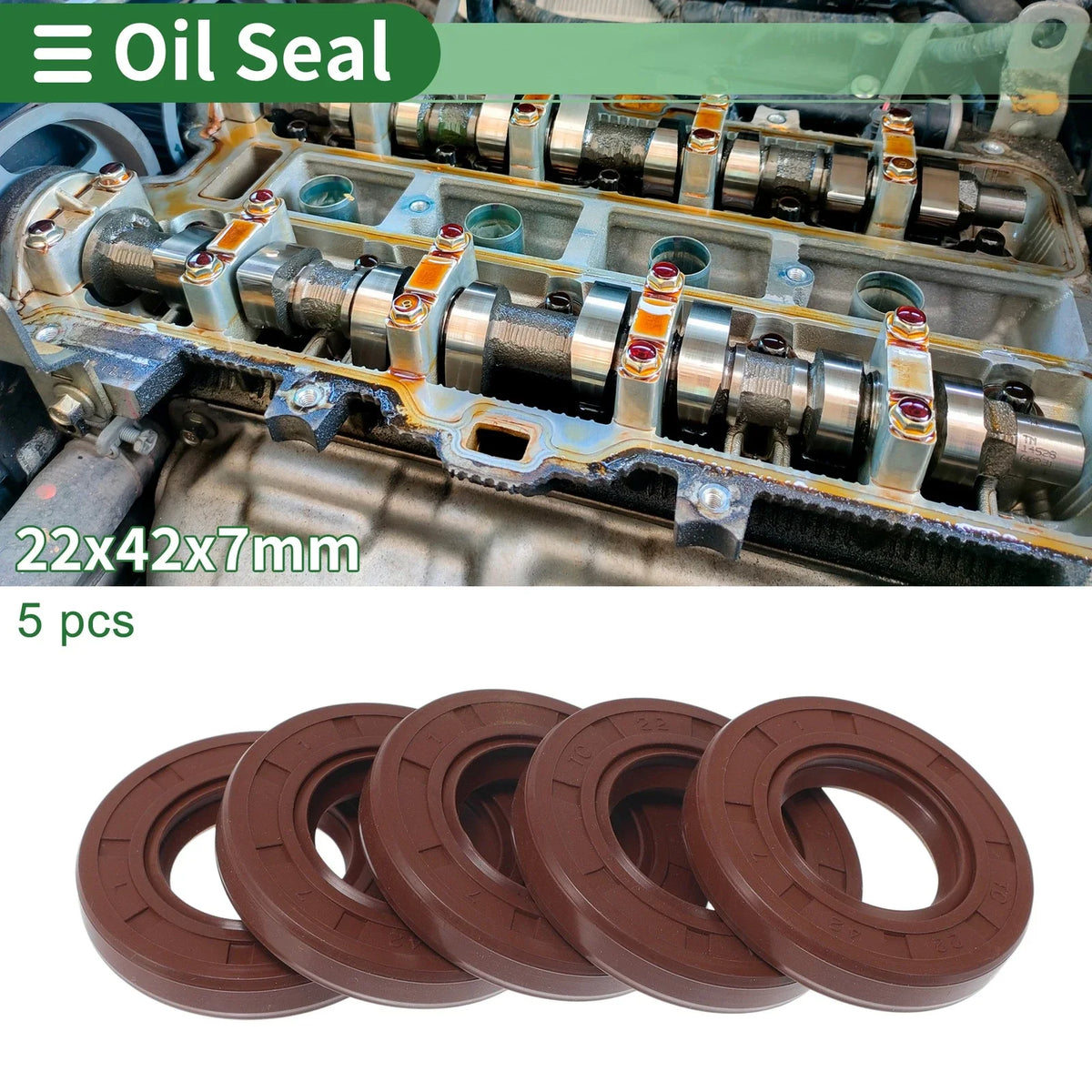 Set of 5 Oil Seal Rotary Shaft Seal FKM Rubber 22x42x7mm