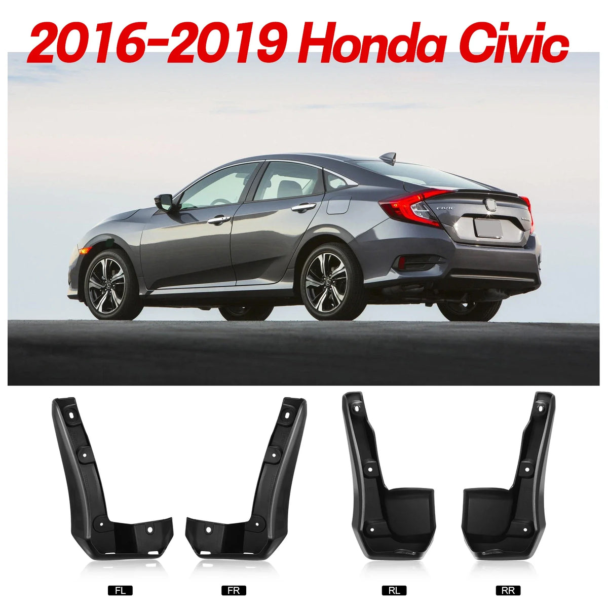 4PC Splash Guards Mud Flaps for Honda Civic Sedan (2016–2019) 1.5L