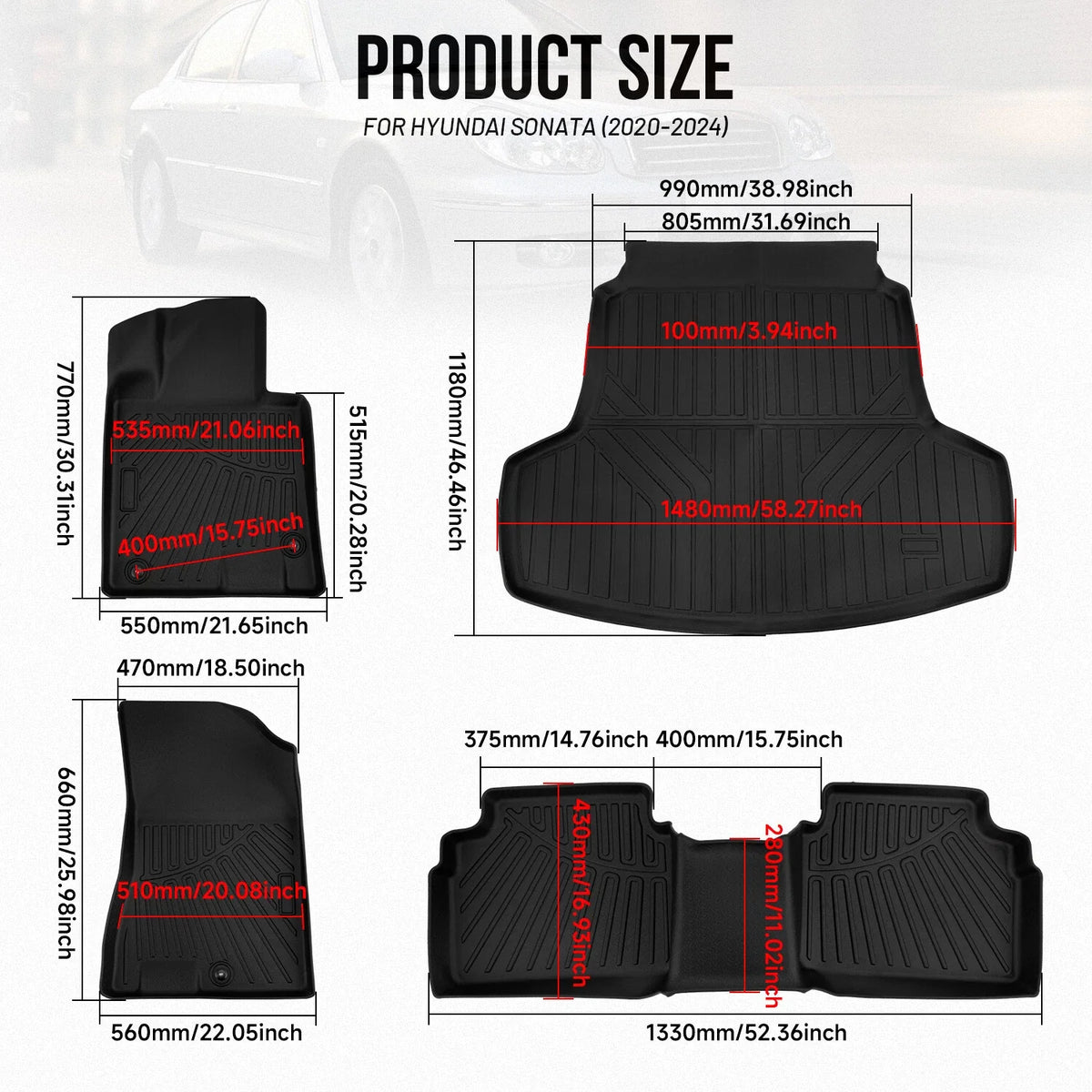 Floor Mat Set for Hyundai Sonata (2020-2024) and Kia K5 (2021-2025)
