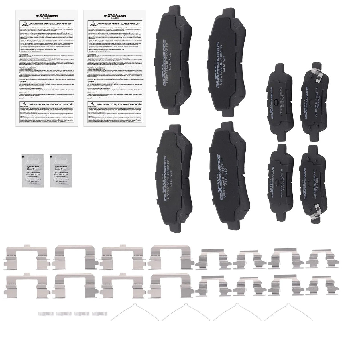 Ceramic Brake Pads Set w/Hardwares for Nissan Rogue 2008-2013 - 8pcs