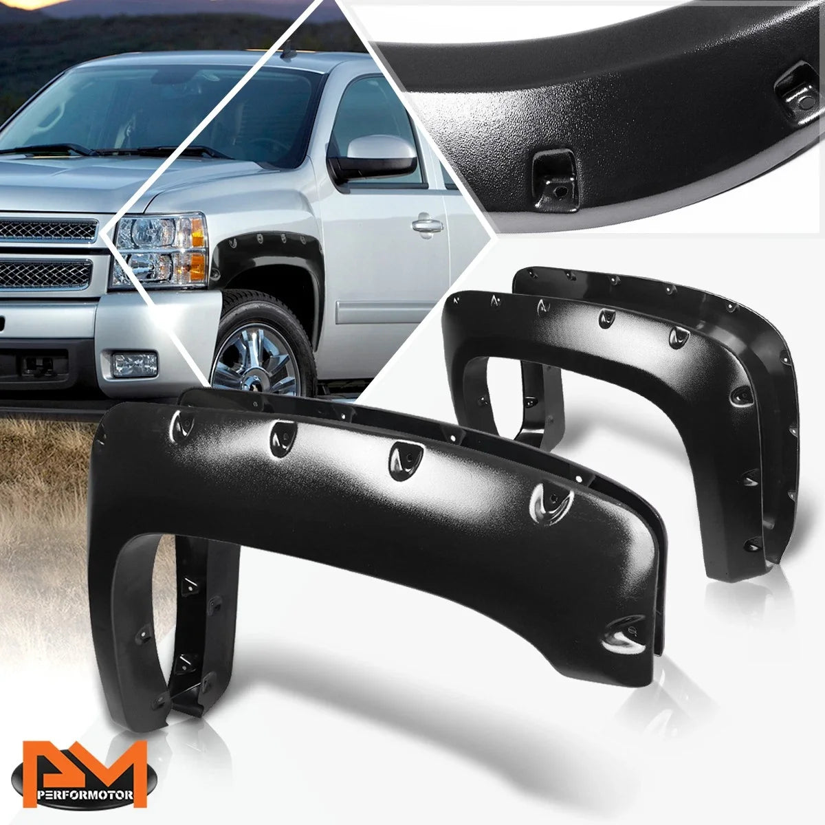 Pocketed-Rivet Fender Flares for Silverado 2007–2014 97.6"/78.7"/78" Bed