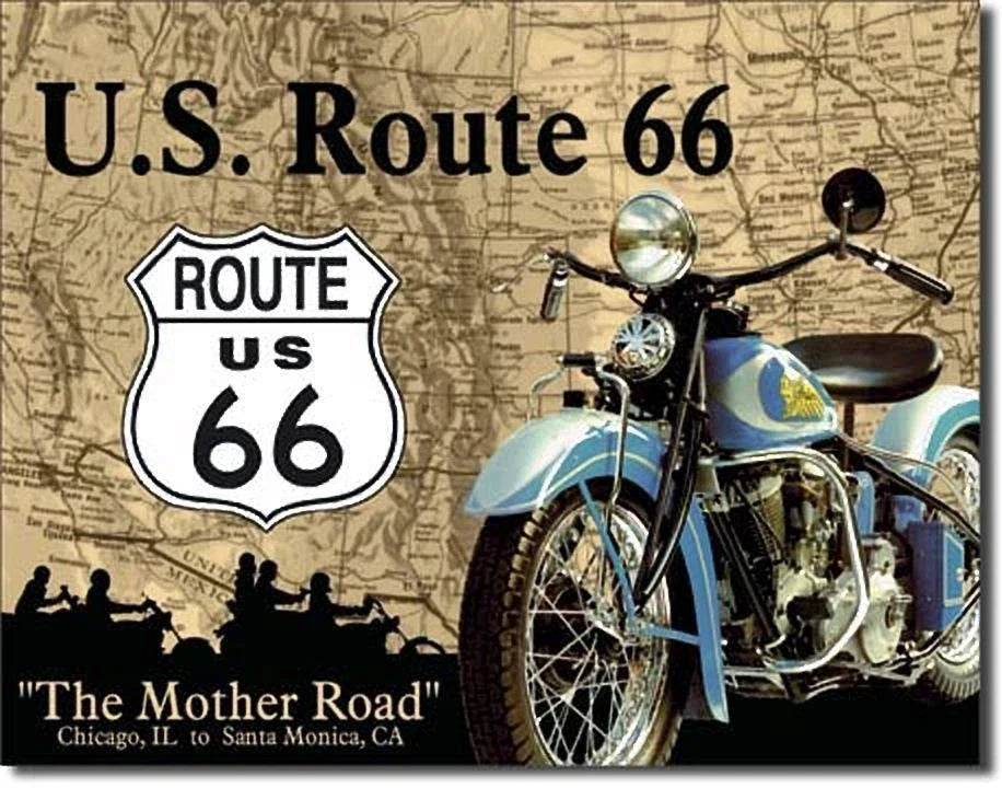 Antique Replica Route 66 Sign for Vintage Motorcycle