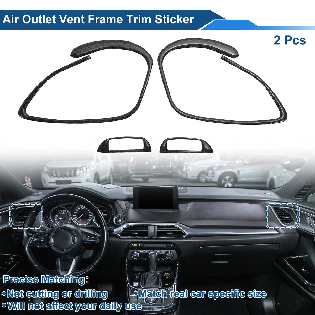 Set of 2 Air Condition Outlet Vent Trim Cover Frame for Mazda CX-9 (2016–2023) Black