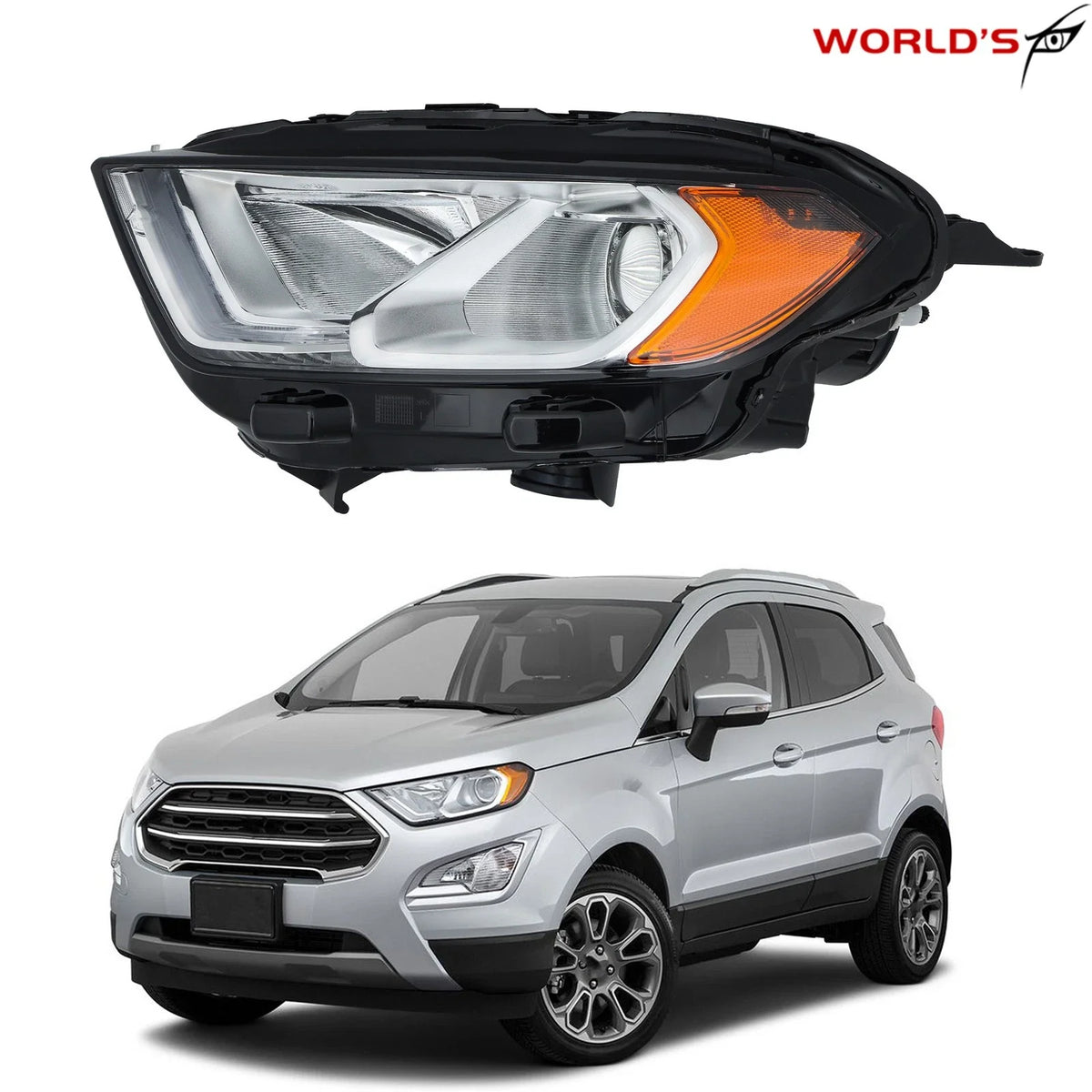 Headlight Assembly for Ford EcoSport (2018–2023) Halogen with LED DRL Chrome