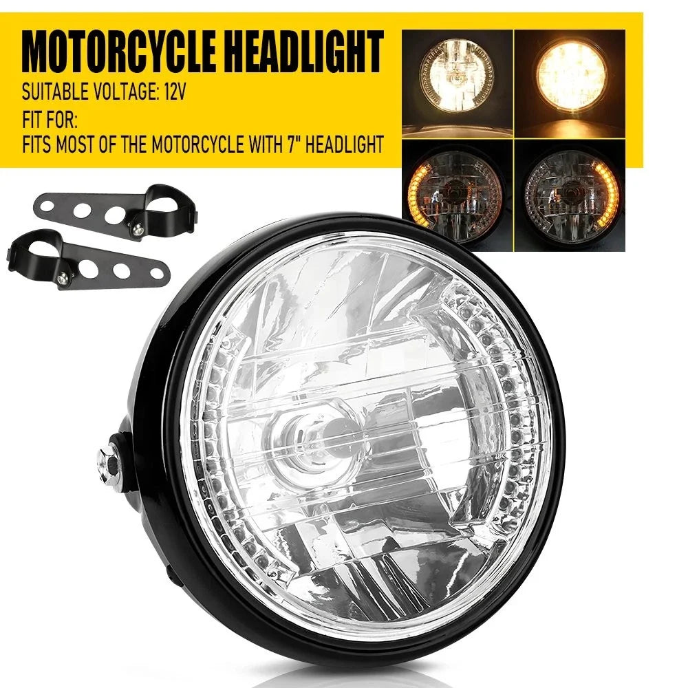 7" Motorcycle Headlight with Amber LED Turn Signal Indicator Bracket