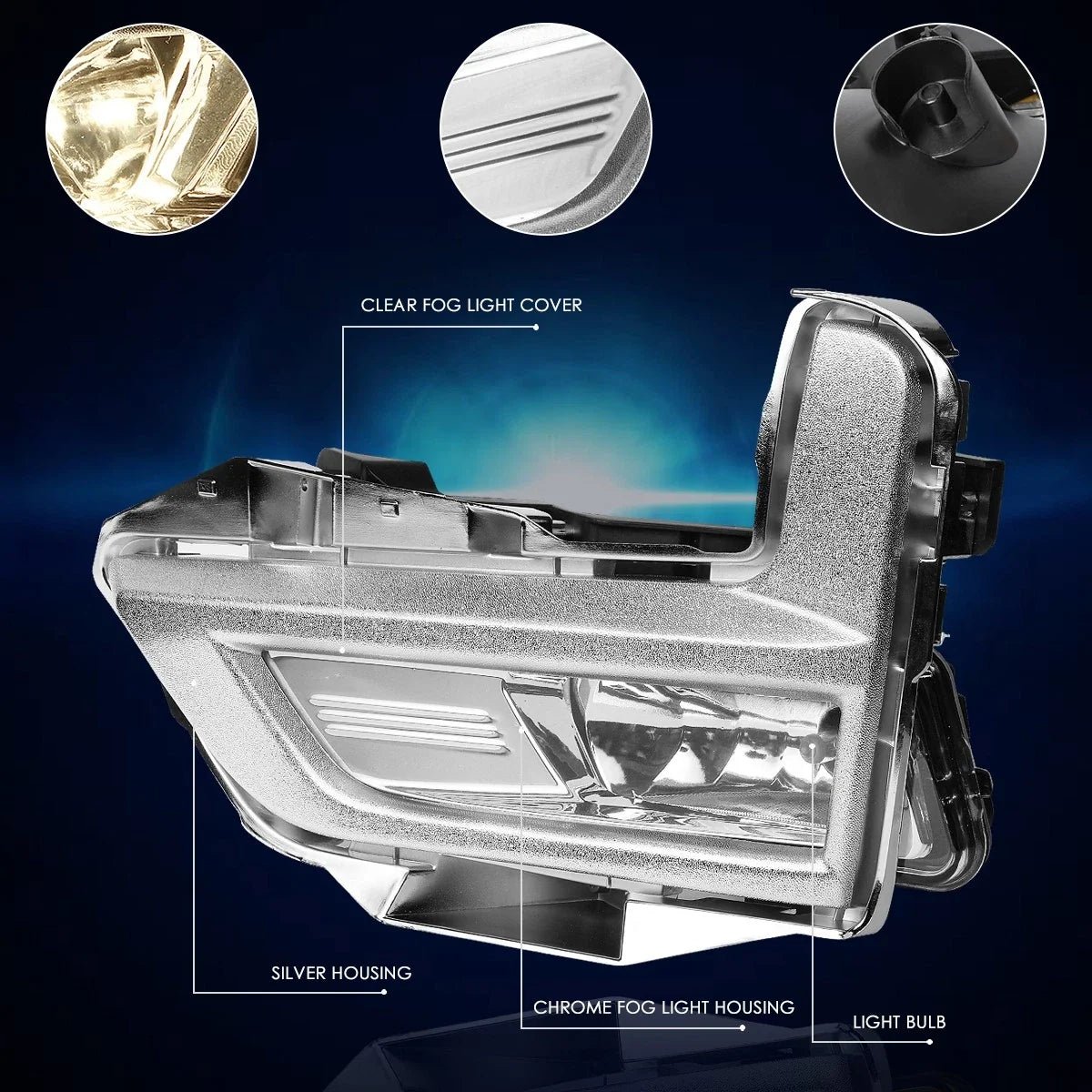 Front Bumper Fog Lights Set with Clear Lens + Silver Bezel for Rogue 2017-2018