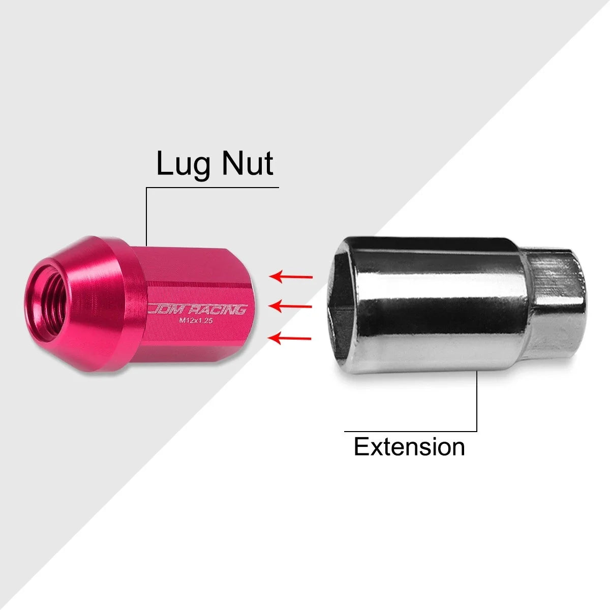 20Pc M12X1.25 Pink JDM Closed End Acorn Hex Wheel Lug Nuts + Extension 25mmx35mm