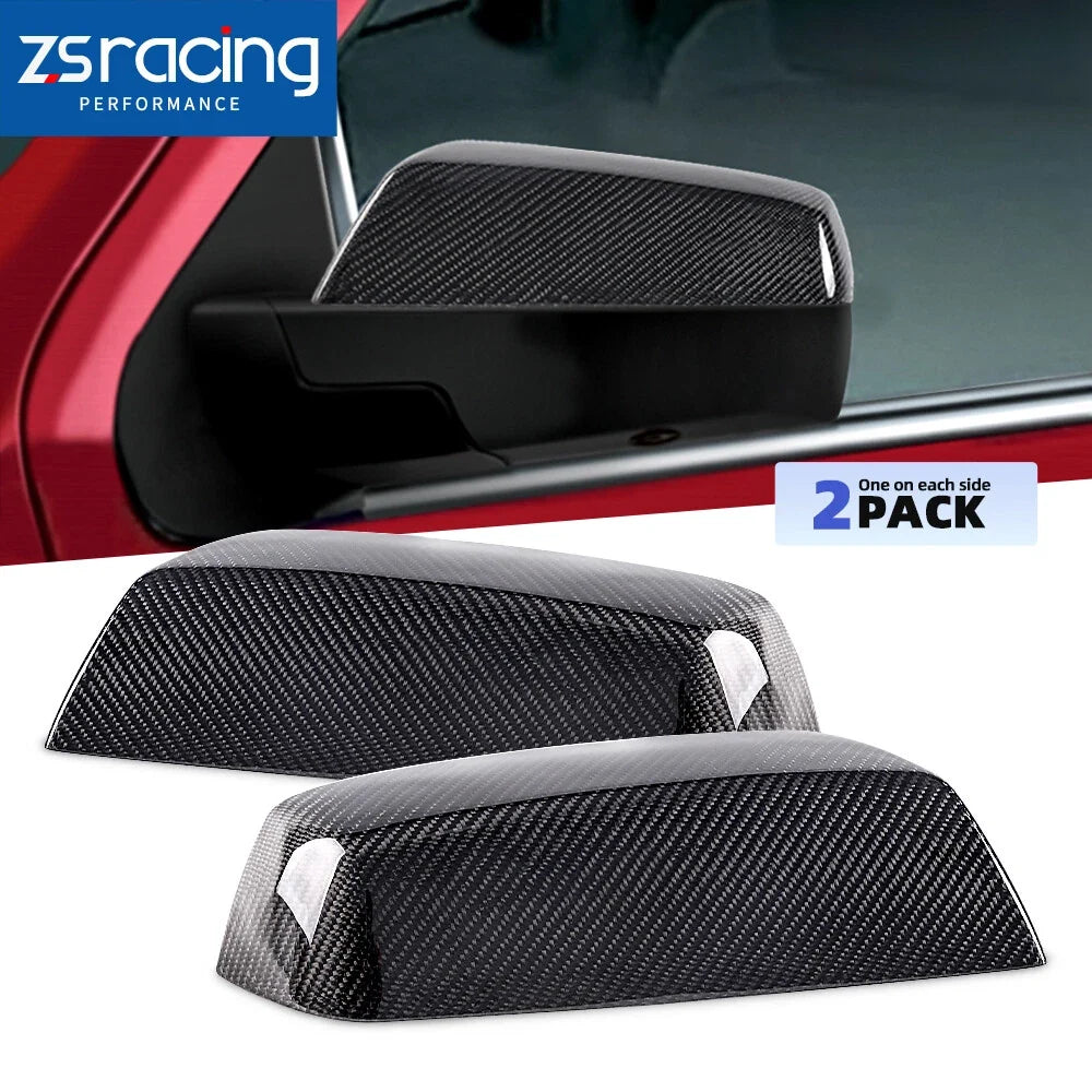 Set of 2 Glossy Carbon Fiber Mirror Caps for GMC Sierra Silverado 2014-2019