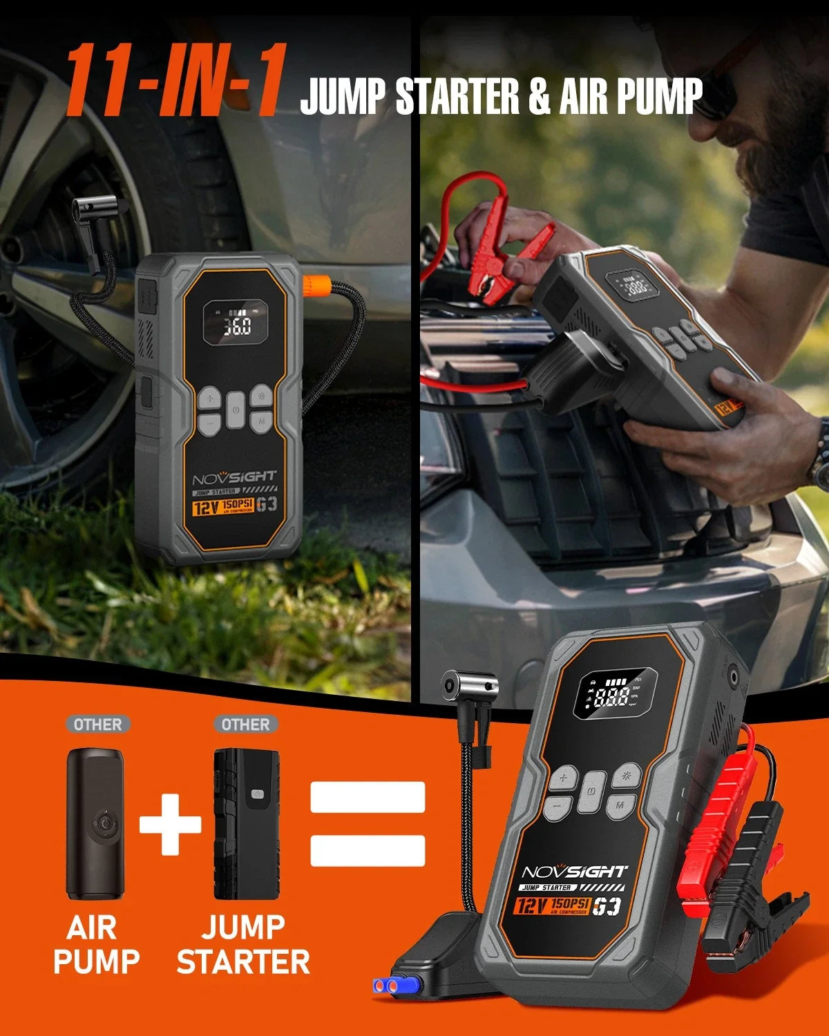Powerful Jump Starter with Air Compressor for Universal Use (12V)