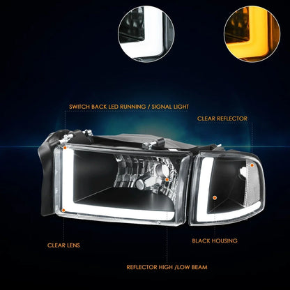 1994-2002 Dodge Ram 1500-3500 Switchback Dual L-LED DRL Headlights